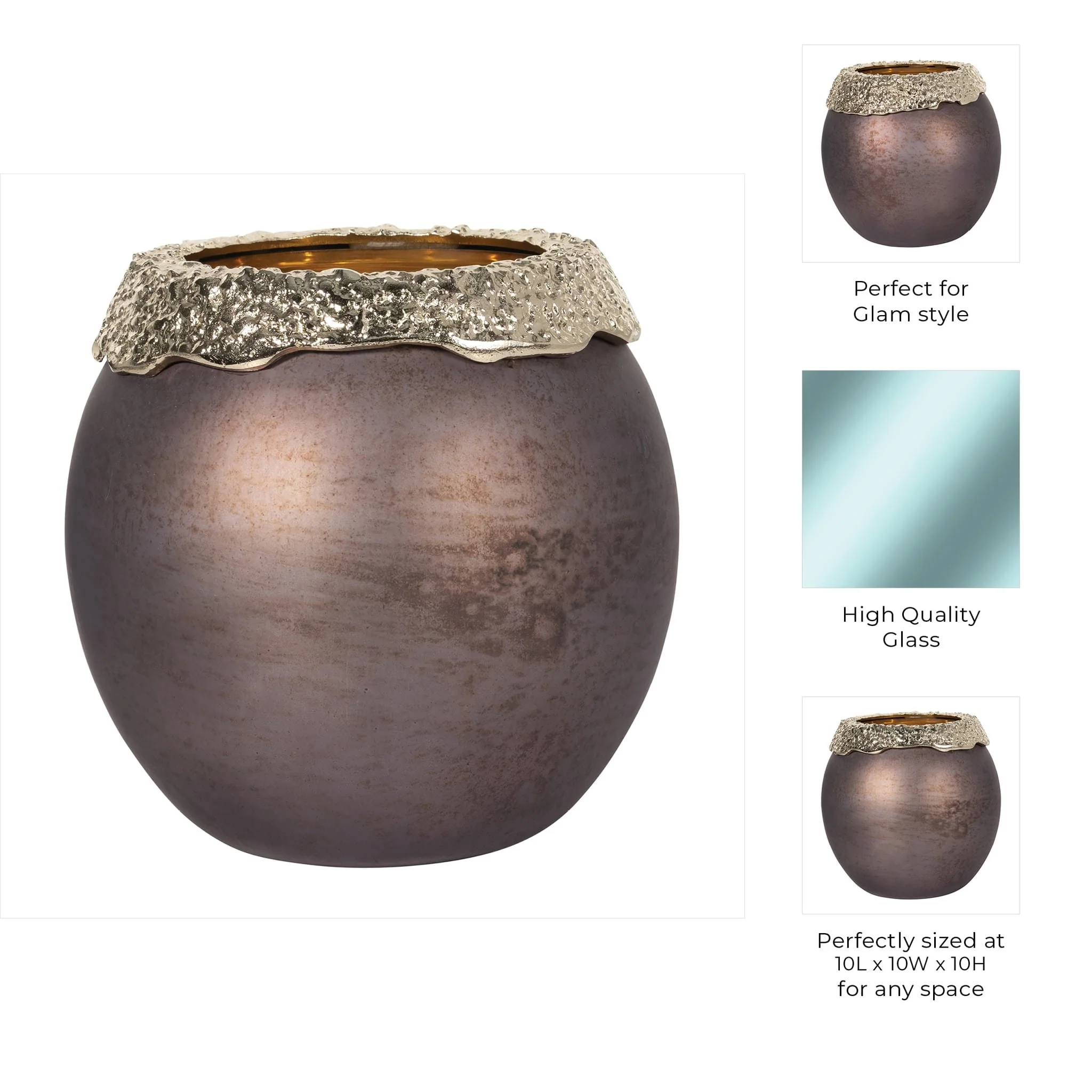 Glass,10",oval Hurricane,charred Coal/gold - Image 10