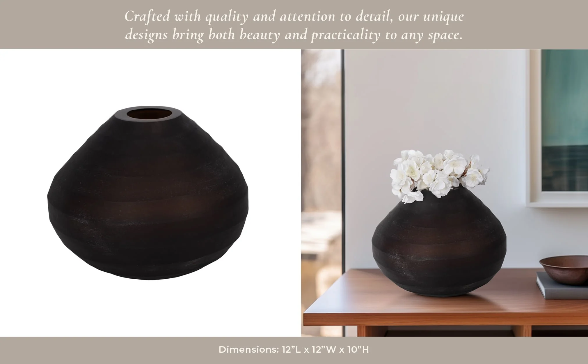 Glass, 10" Rotund Vase, Smokey Brown - Image 10