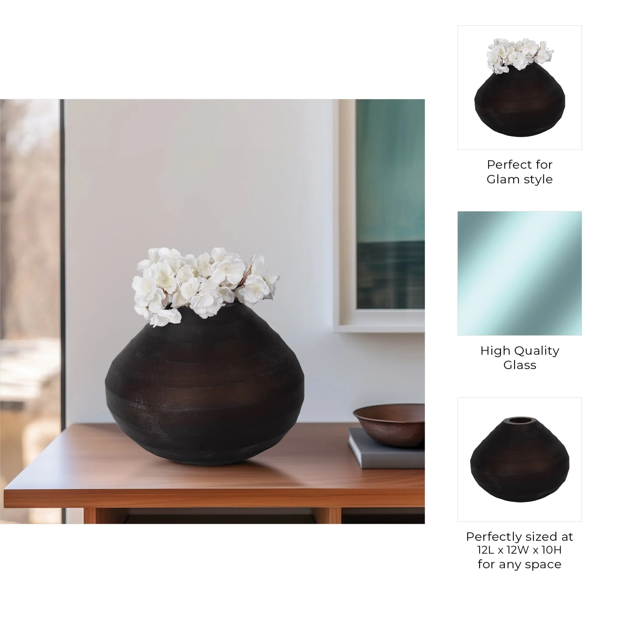 Glass, 10" Rotund Vase, Smokey Brown - Image 8