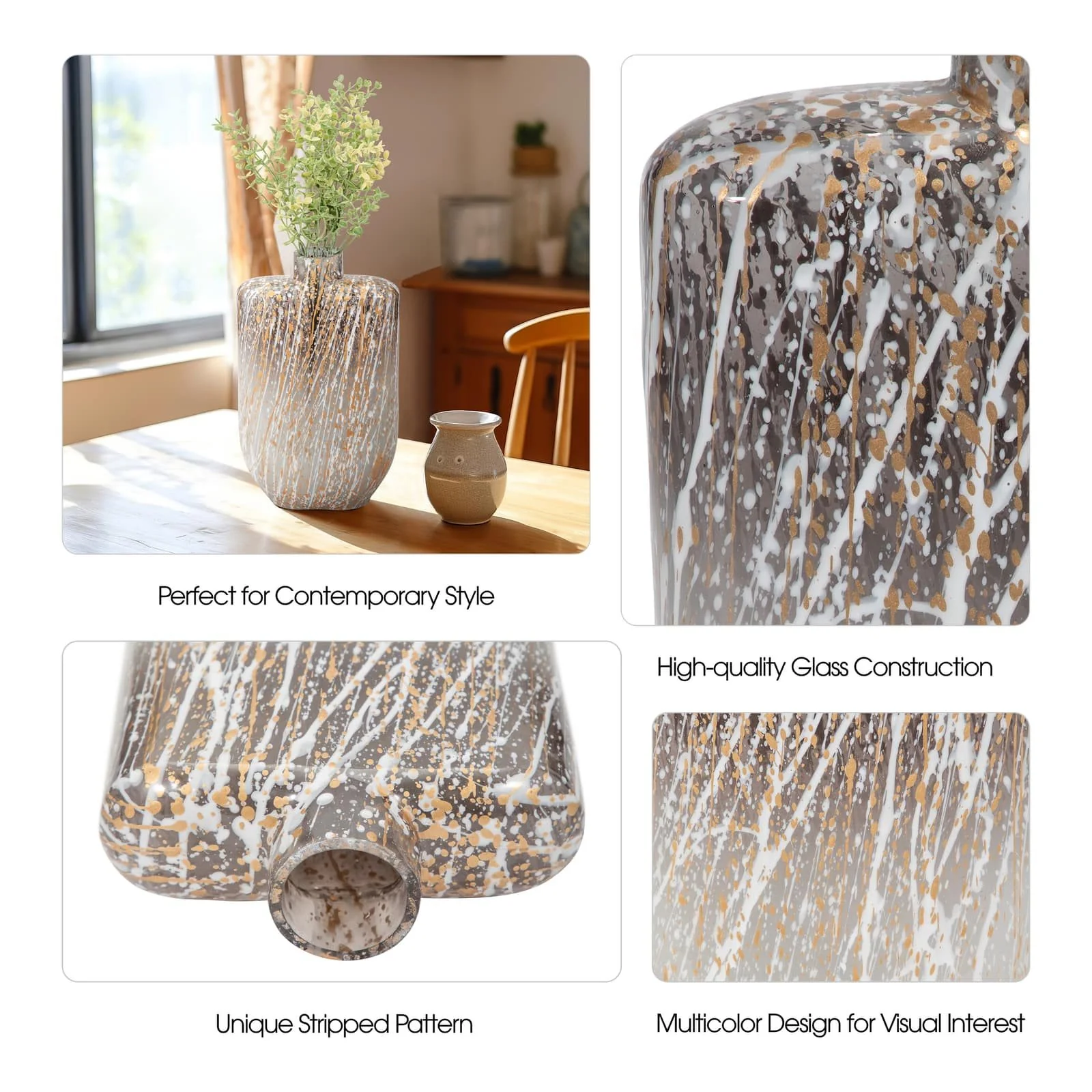 Glass,10",striped Stained Vase,multi - Image 10