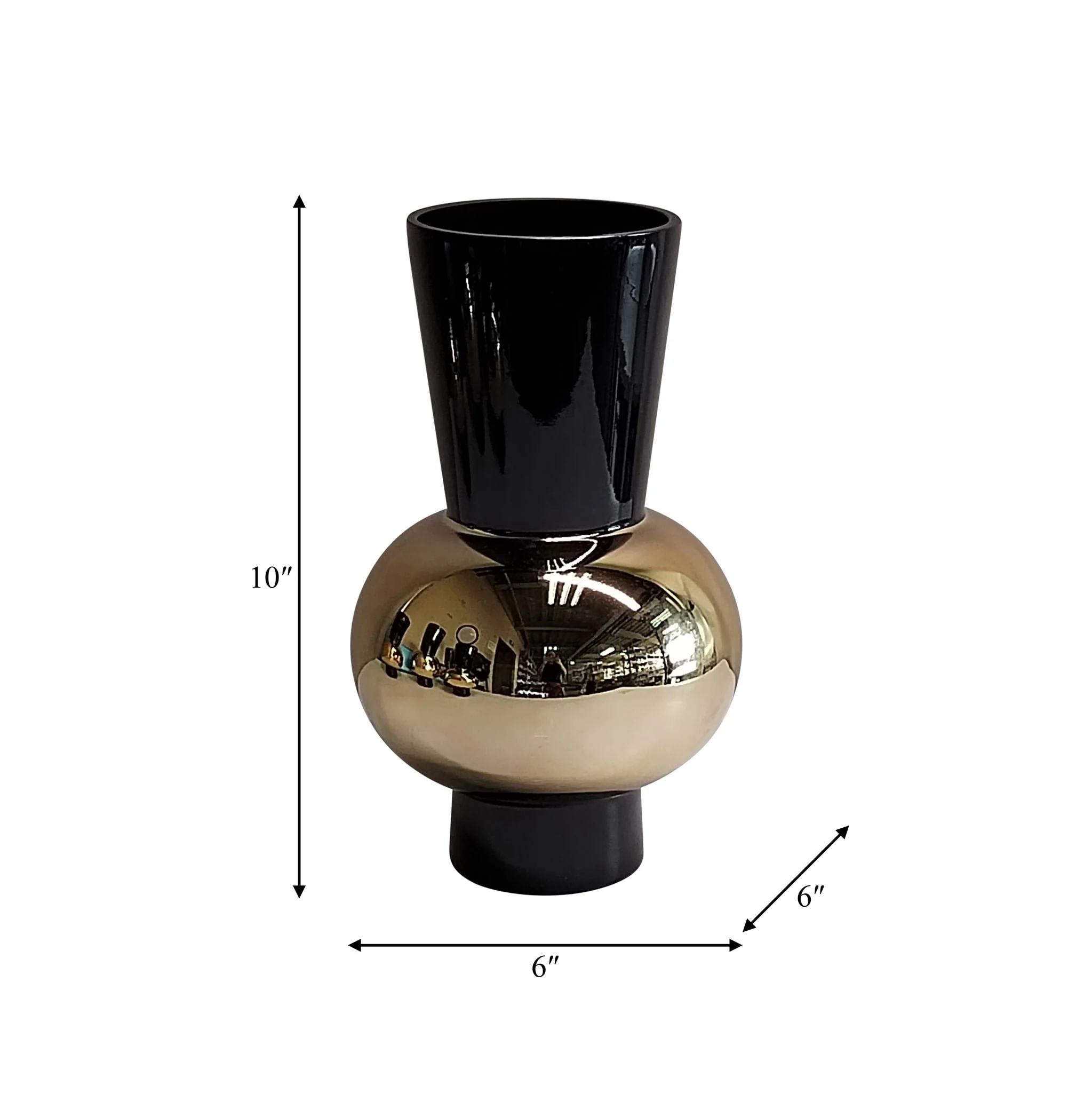 Glass, 10" Totem Vase, Black/gold - Image 2
