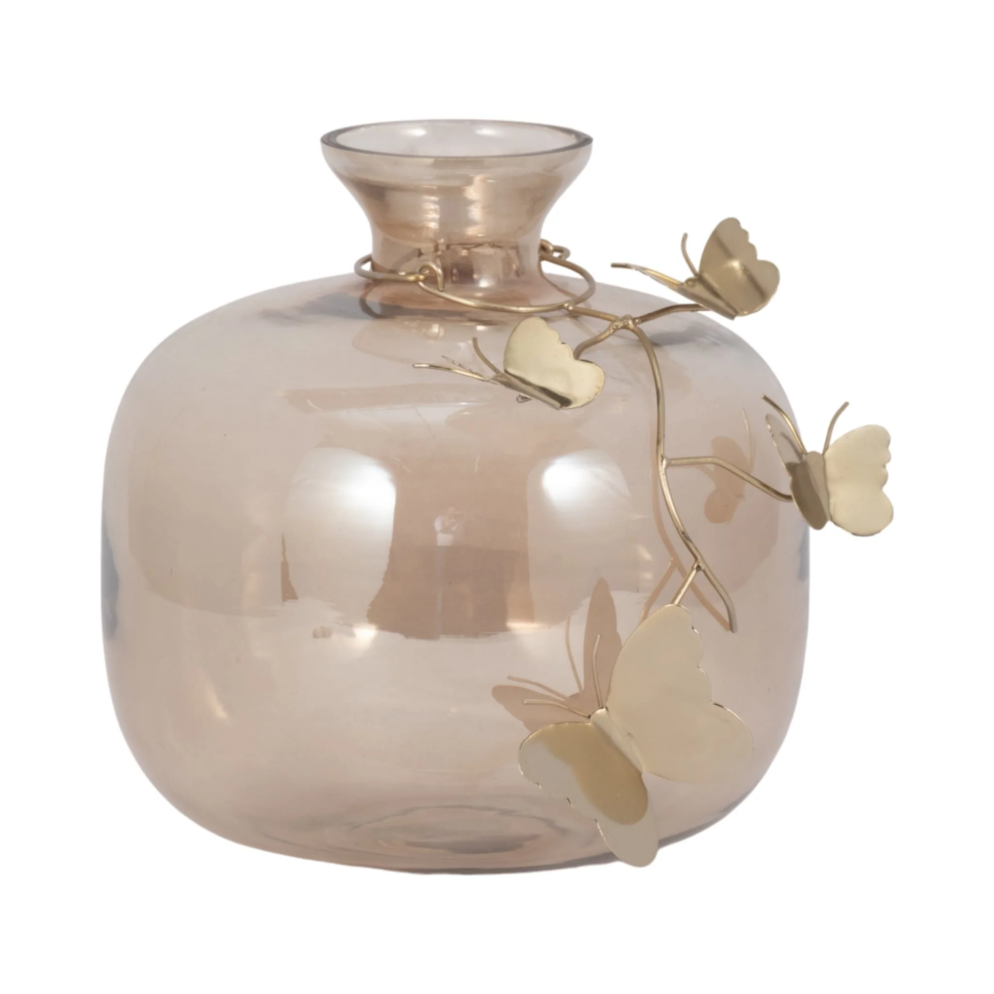 Glass, 10" Vase W/ Butterfly Garland, Gold - Image 3