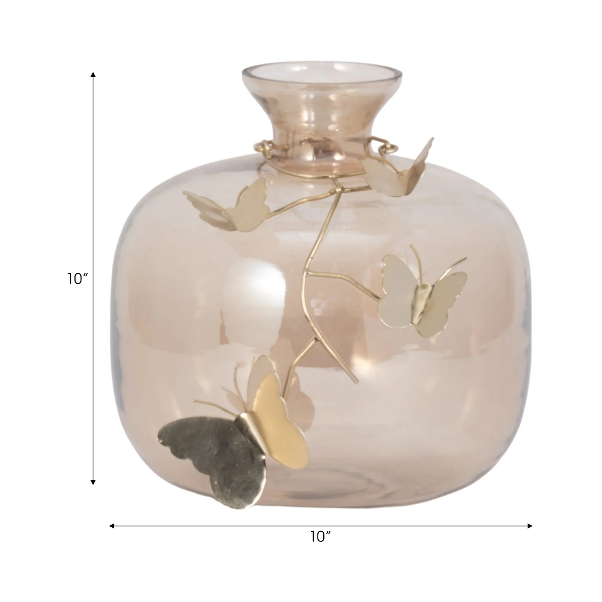 Glass, 10" Vase W/ Butterfly Garland, Gold - Image 9
