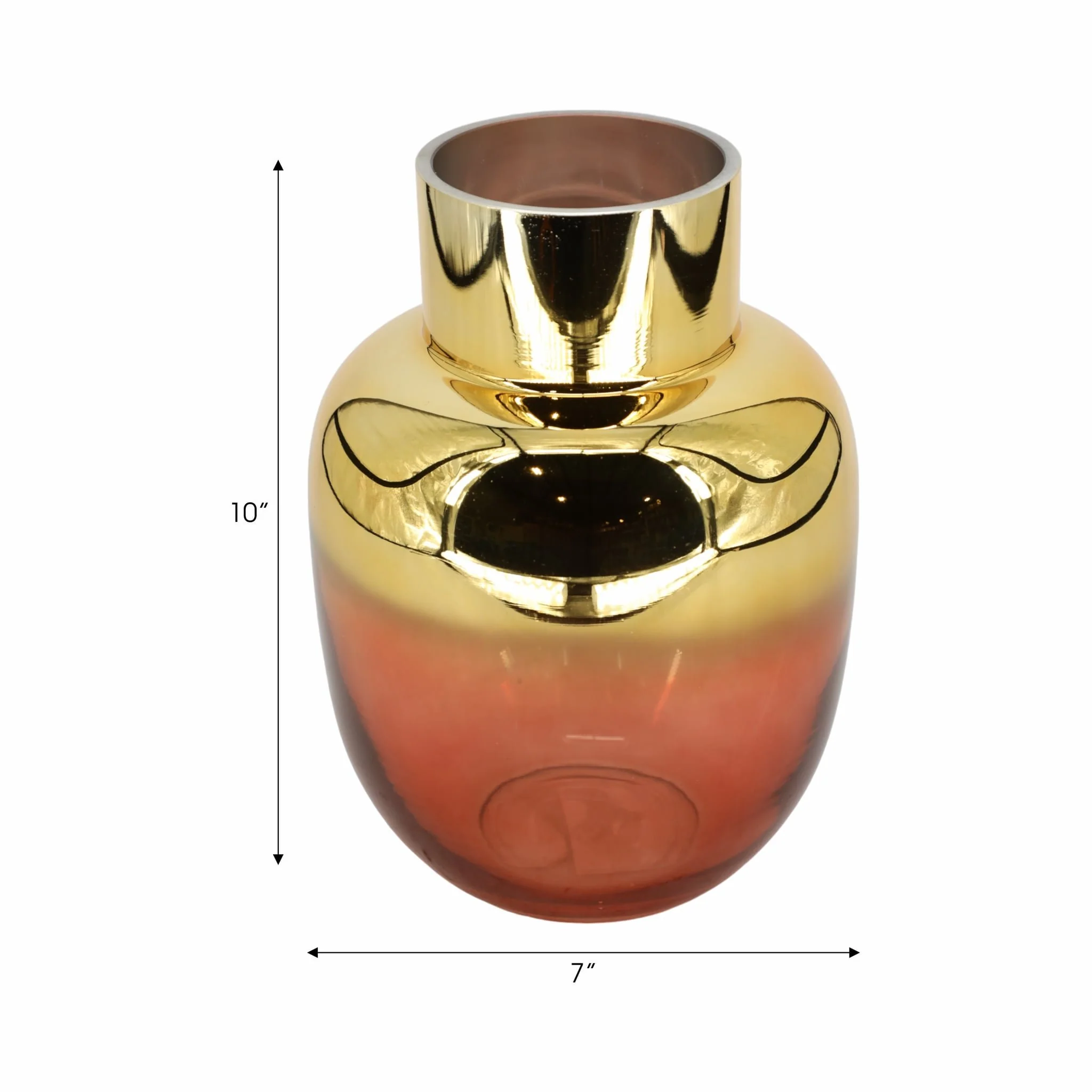 Glass 10"h Metallic Vase, Pink/gold - Image 6