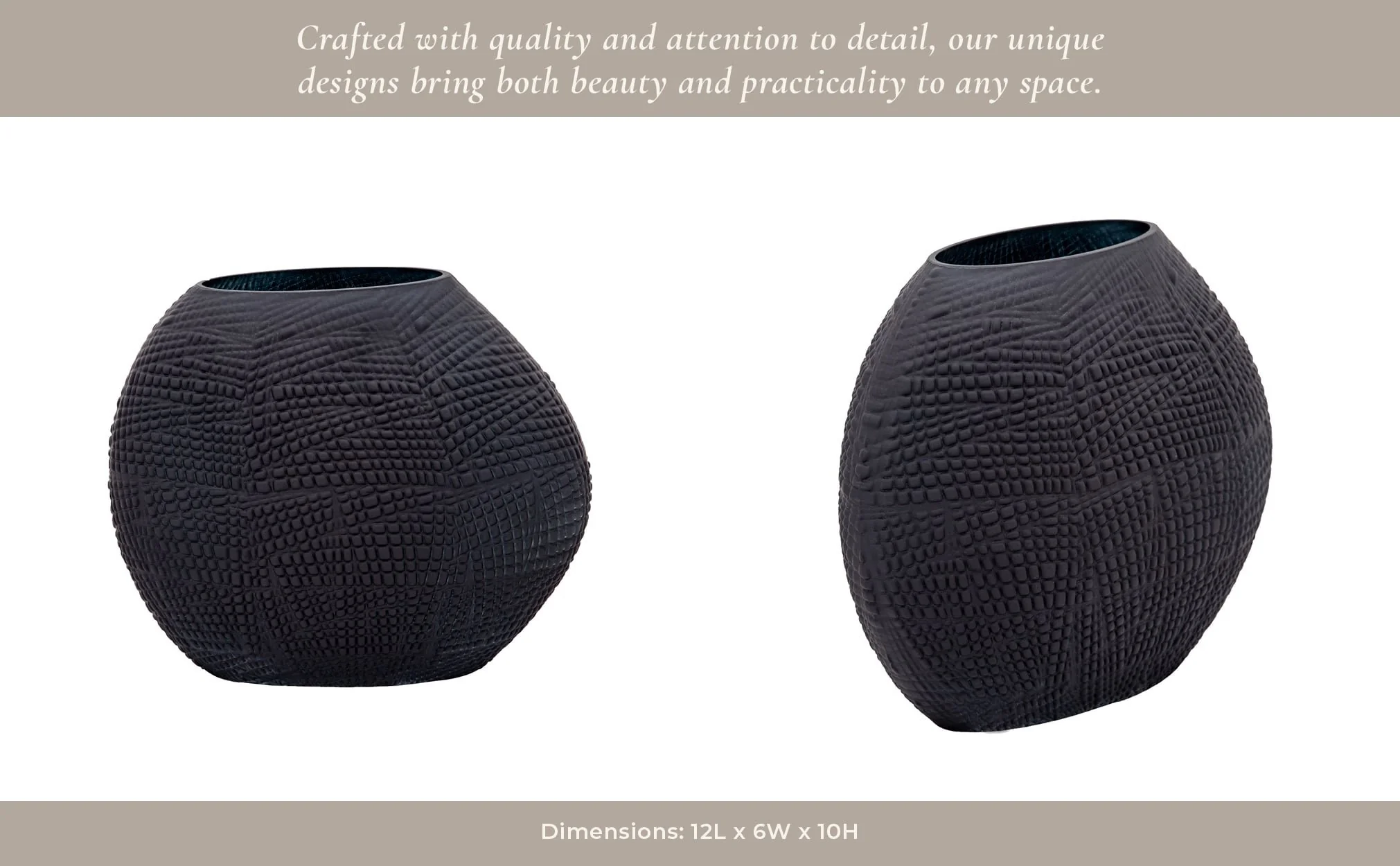 Glass 10"h Textured Vase, Black - Image 10