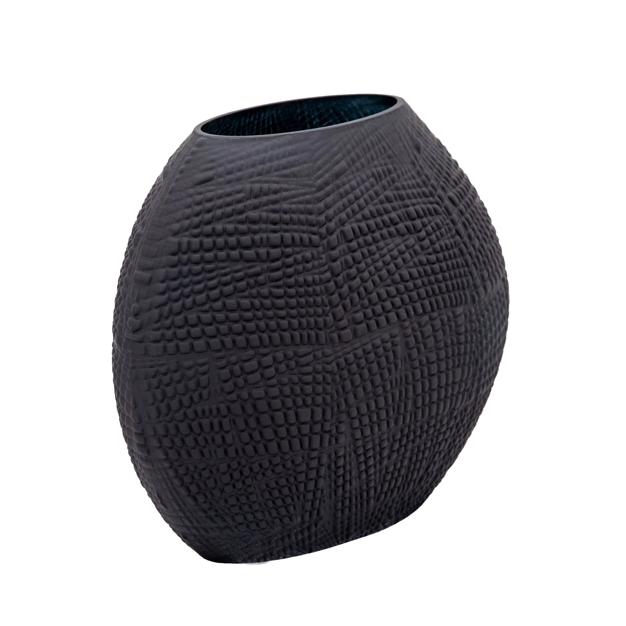 Glass 10"h Textured Vase, Black - Image 2