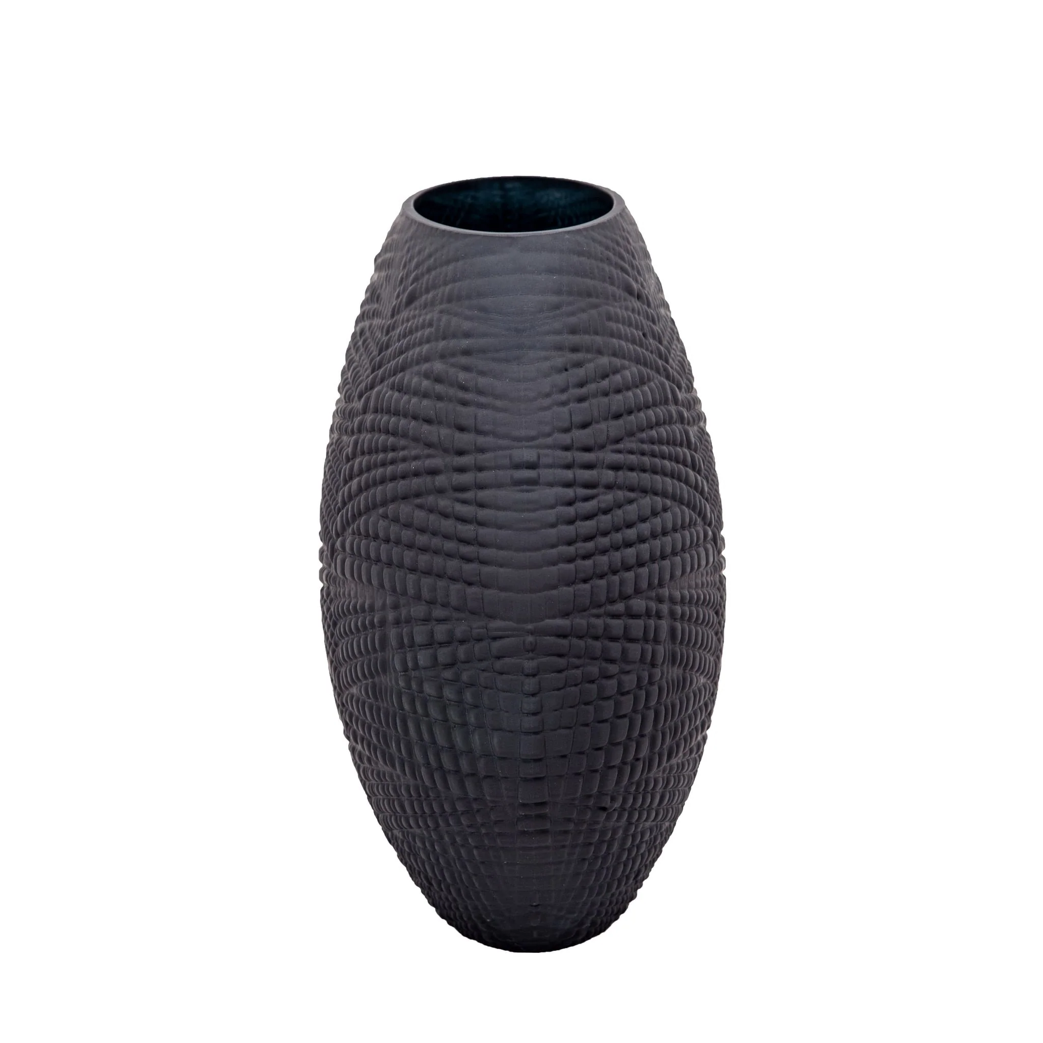 Glass 10"h Textured Vase, Black - Image 3