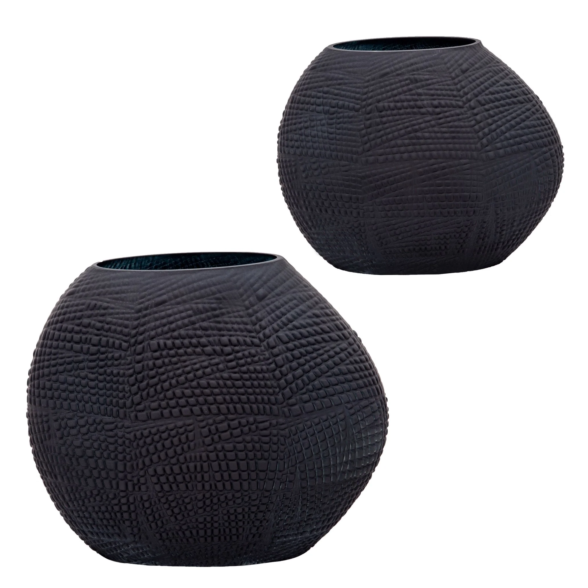 Glass 10"h Textured Vase, Black - Image 4