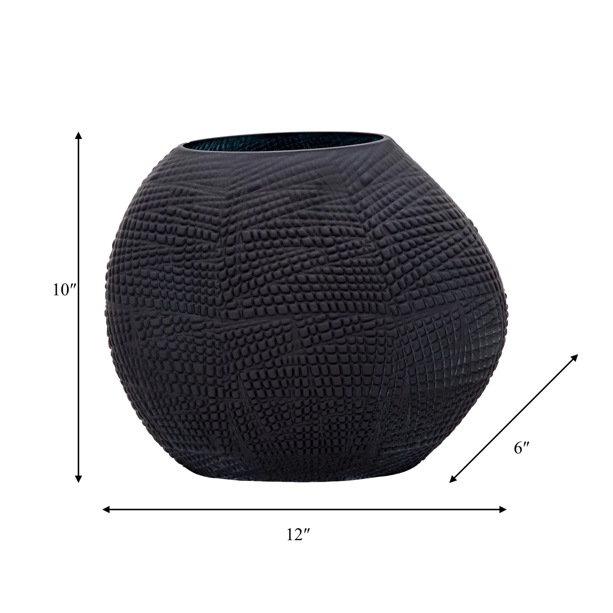 Glass 10"h Textured Vase, Black - Image 5