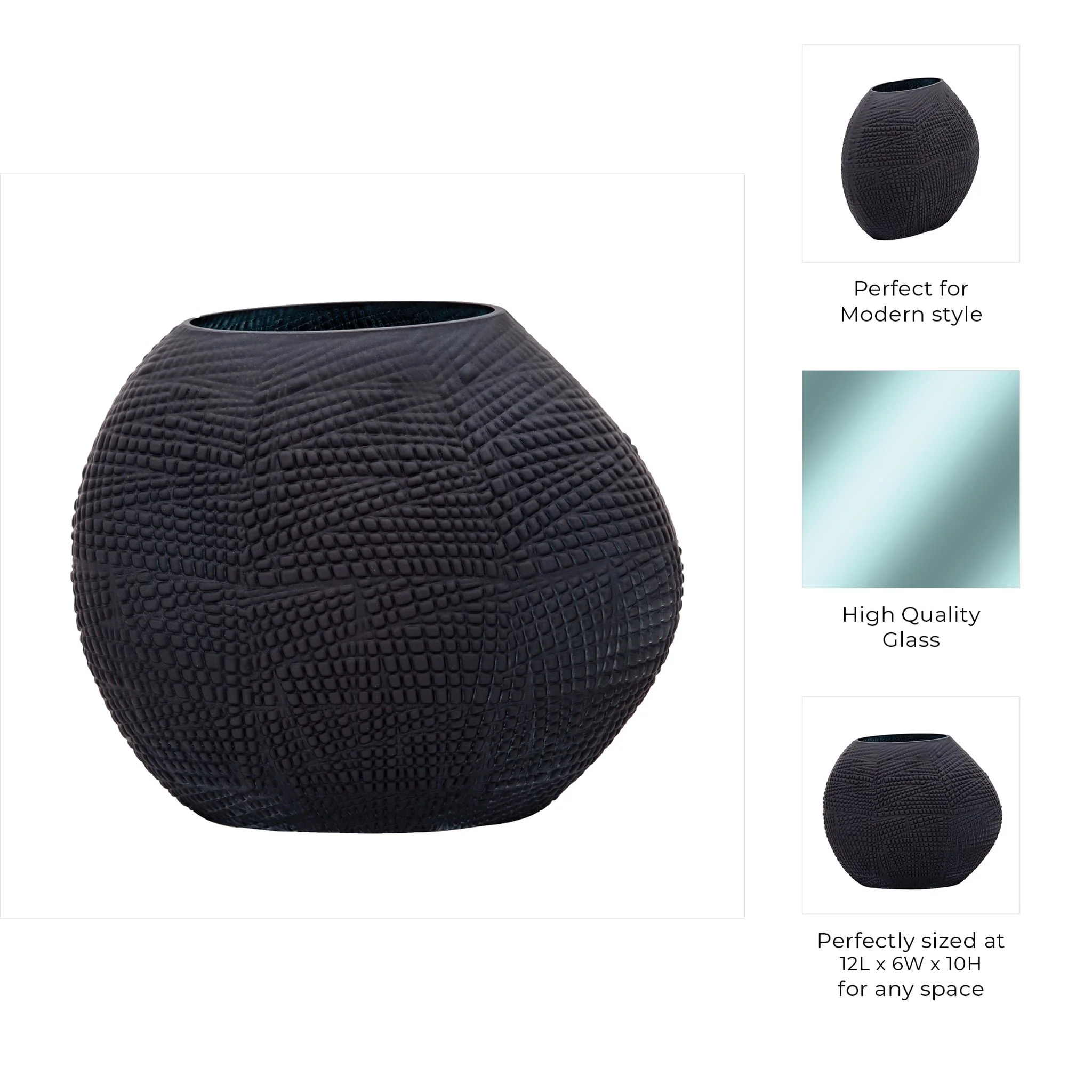 Glass 10"h Textured Vase, Black - Image 6
