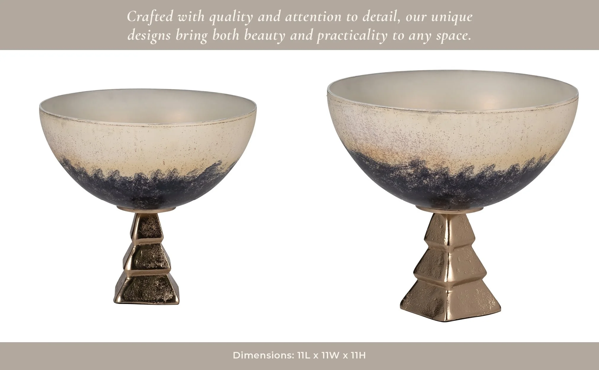 Glass, 11" Bowl W/ Stand, 2-tone White - Image 13