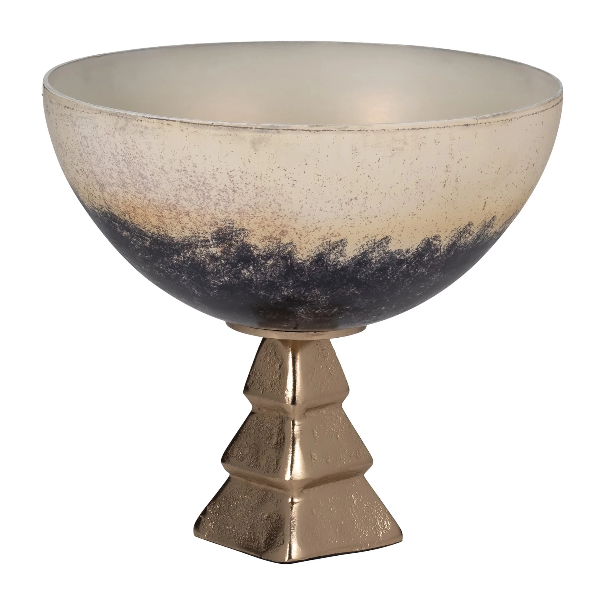 Glass, 11" Bowl W/ Stand, 2-tone White - Image 2