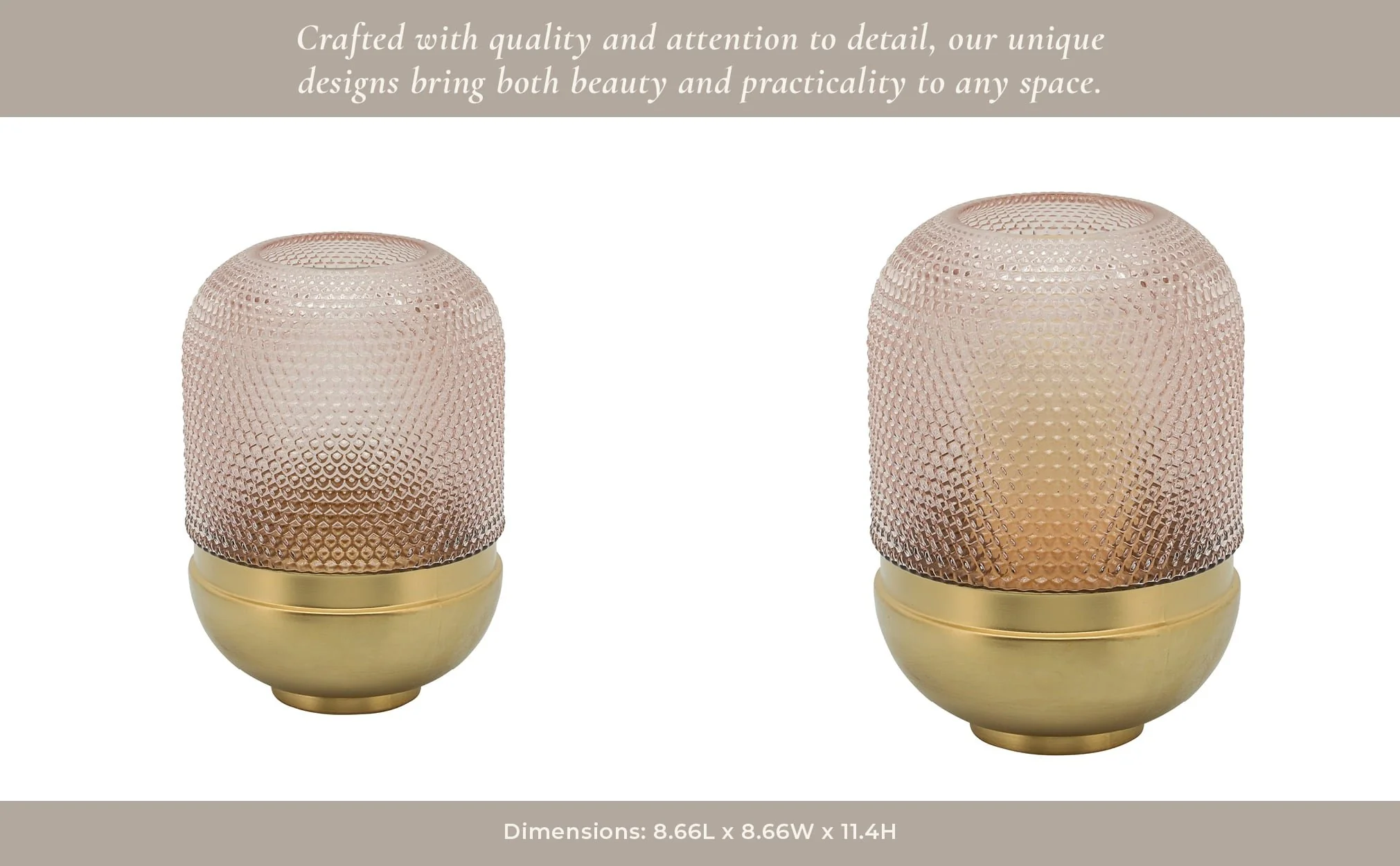 Glass 11", Textured Dots, Pink/gold - Image 8