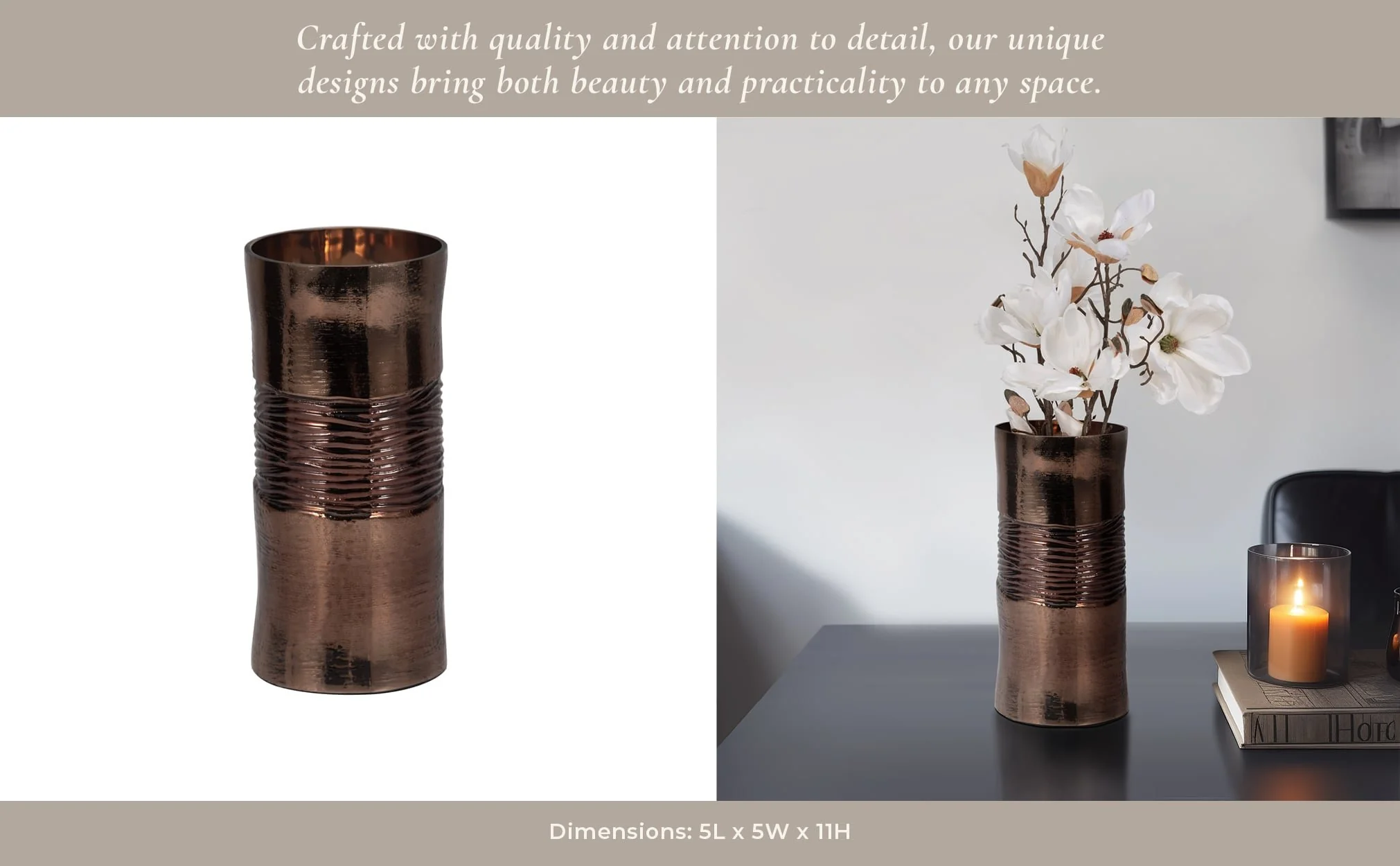 Glass, 11" Textured Enamel Vase, Bronze - Image 11