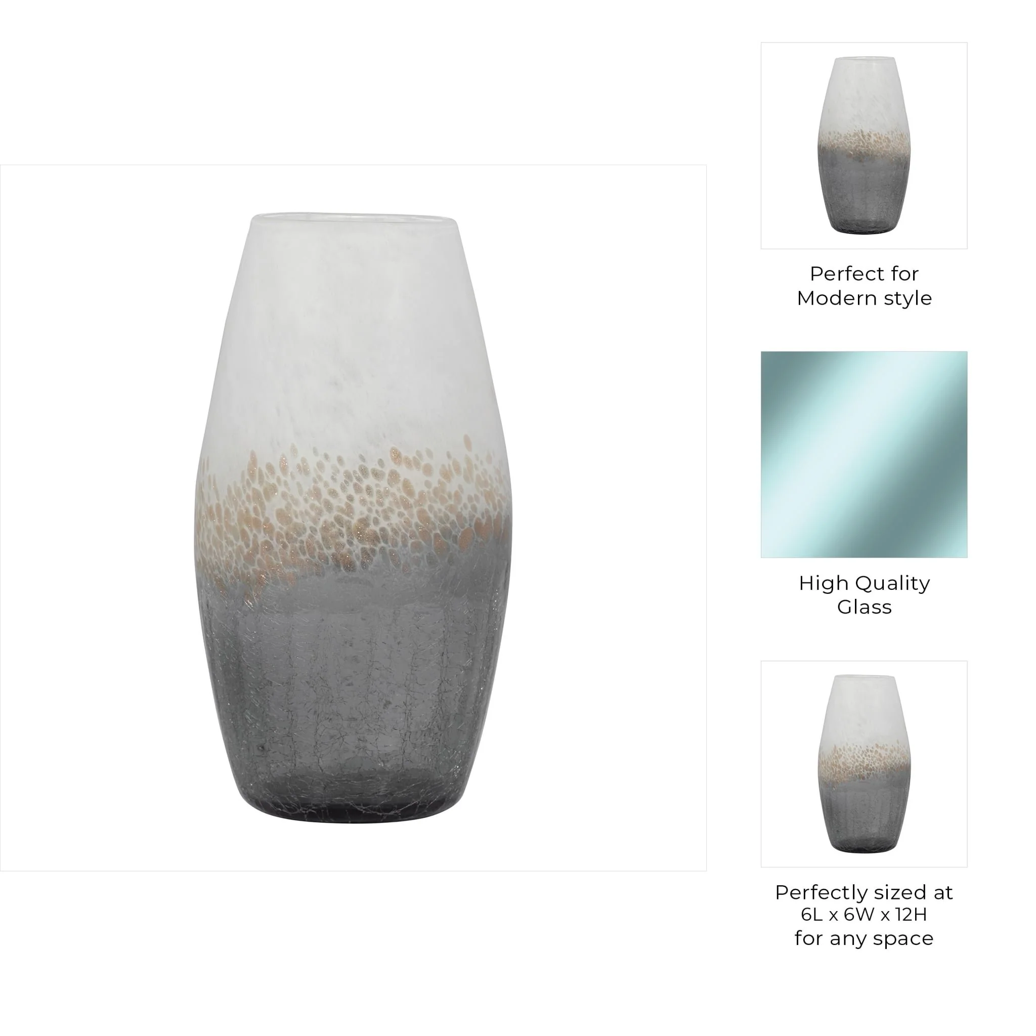 Glass, 12" Crackle Vase, Multi - Image 9