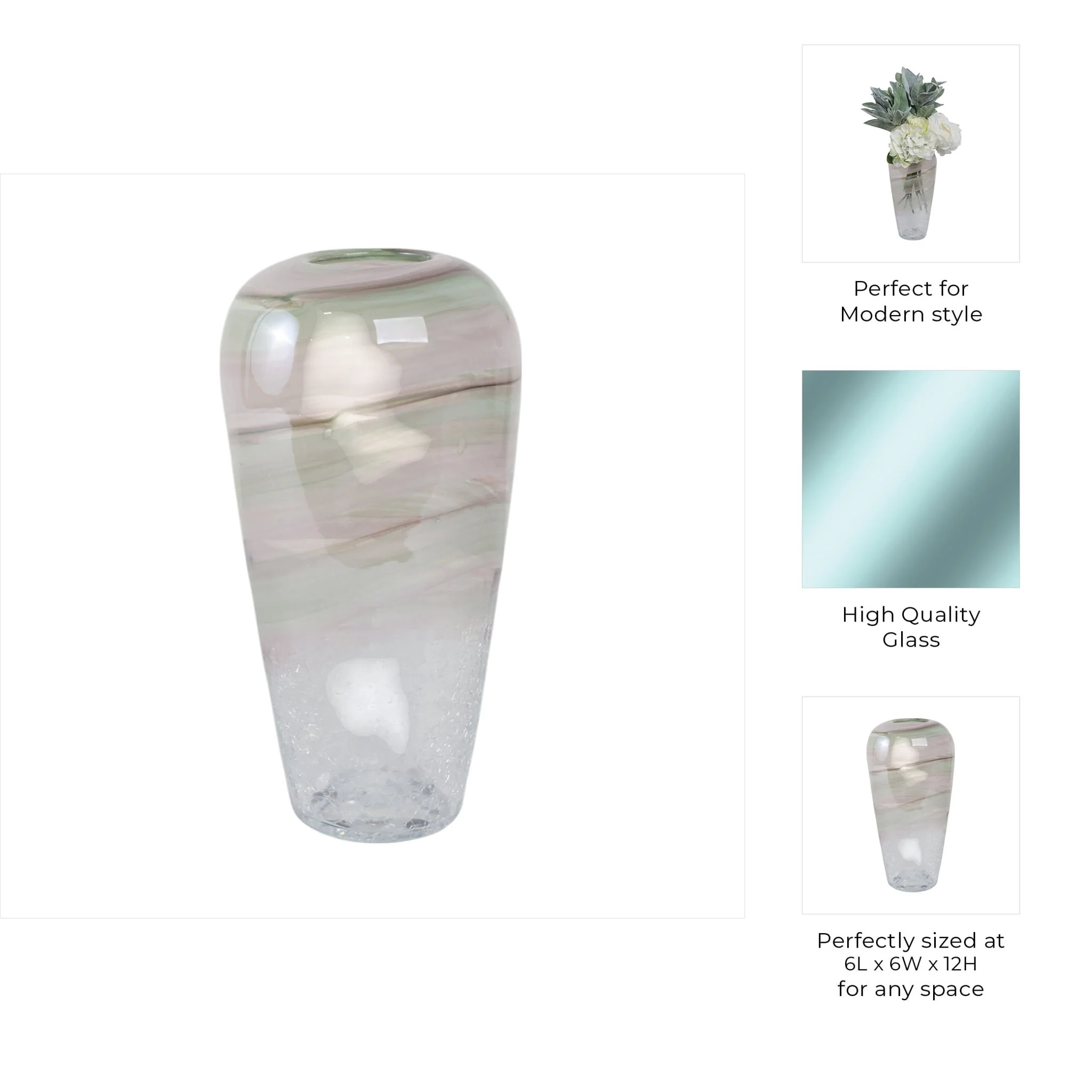 Glass, 12" Crackled Vase, Clear - Image 9