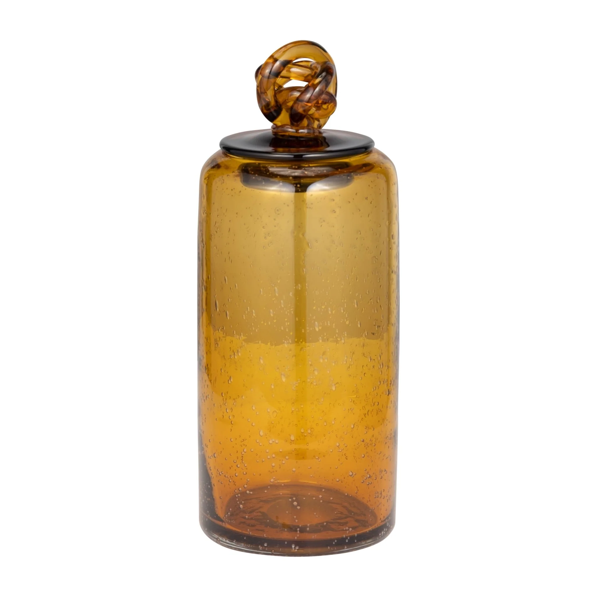 Glass, 12" Jar W/ Knot Lid Dark Amber - Image 2
