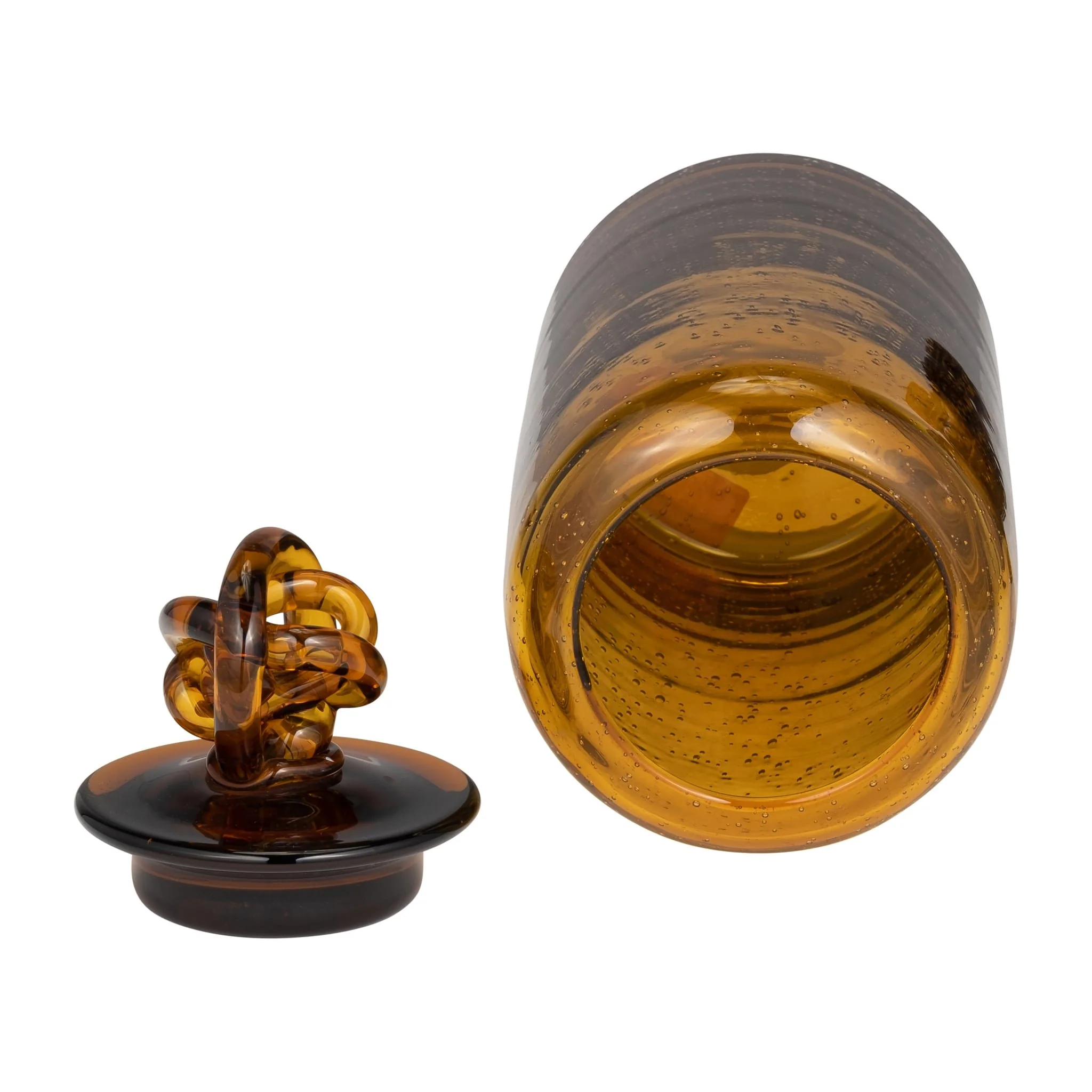 Glass, 12" Jar W/ Knot Lid Dark Amber - Image 4