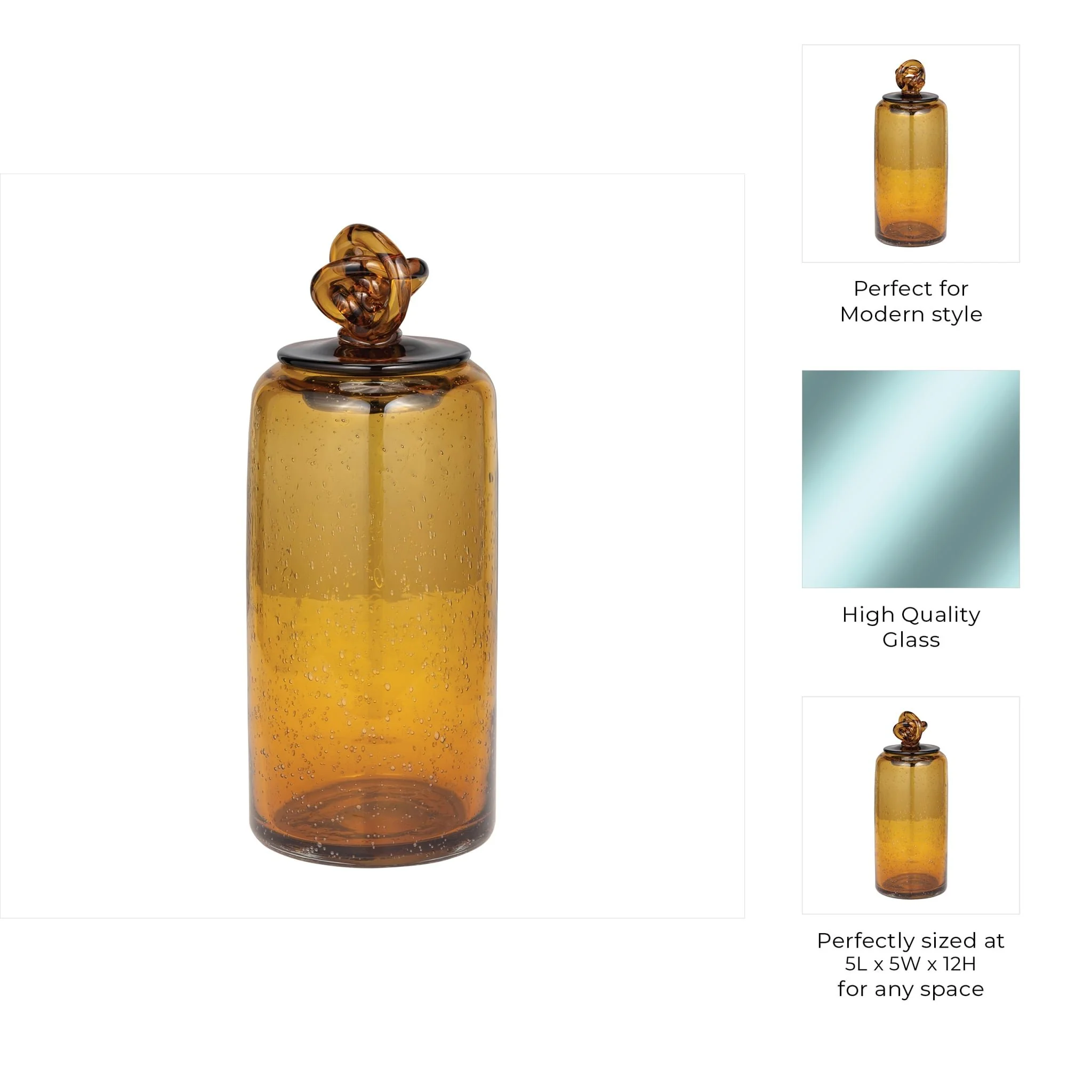 Glass, 12" Jar W/ Knot Lid Dark Amber - Image 9