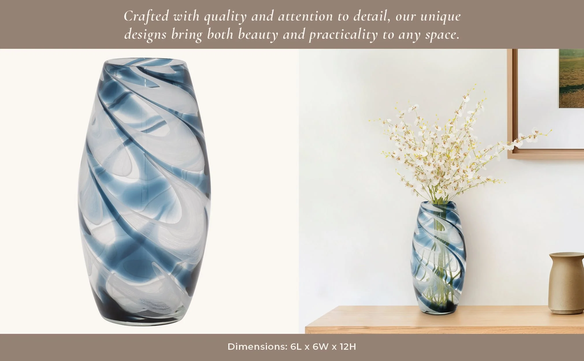 Glass, 12" Swirl Vase, Blue - Image 11