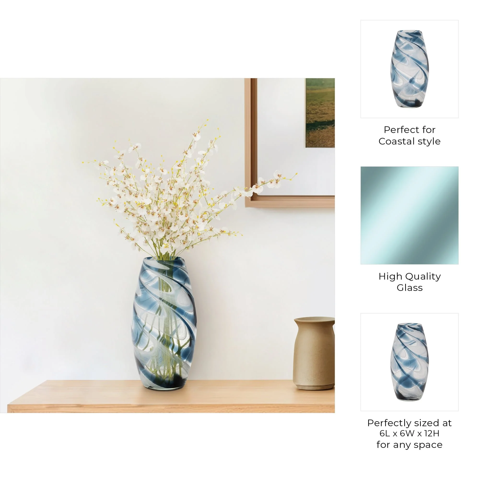 Glass, 12" Swirl Vase, Blue - Image 9