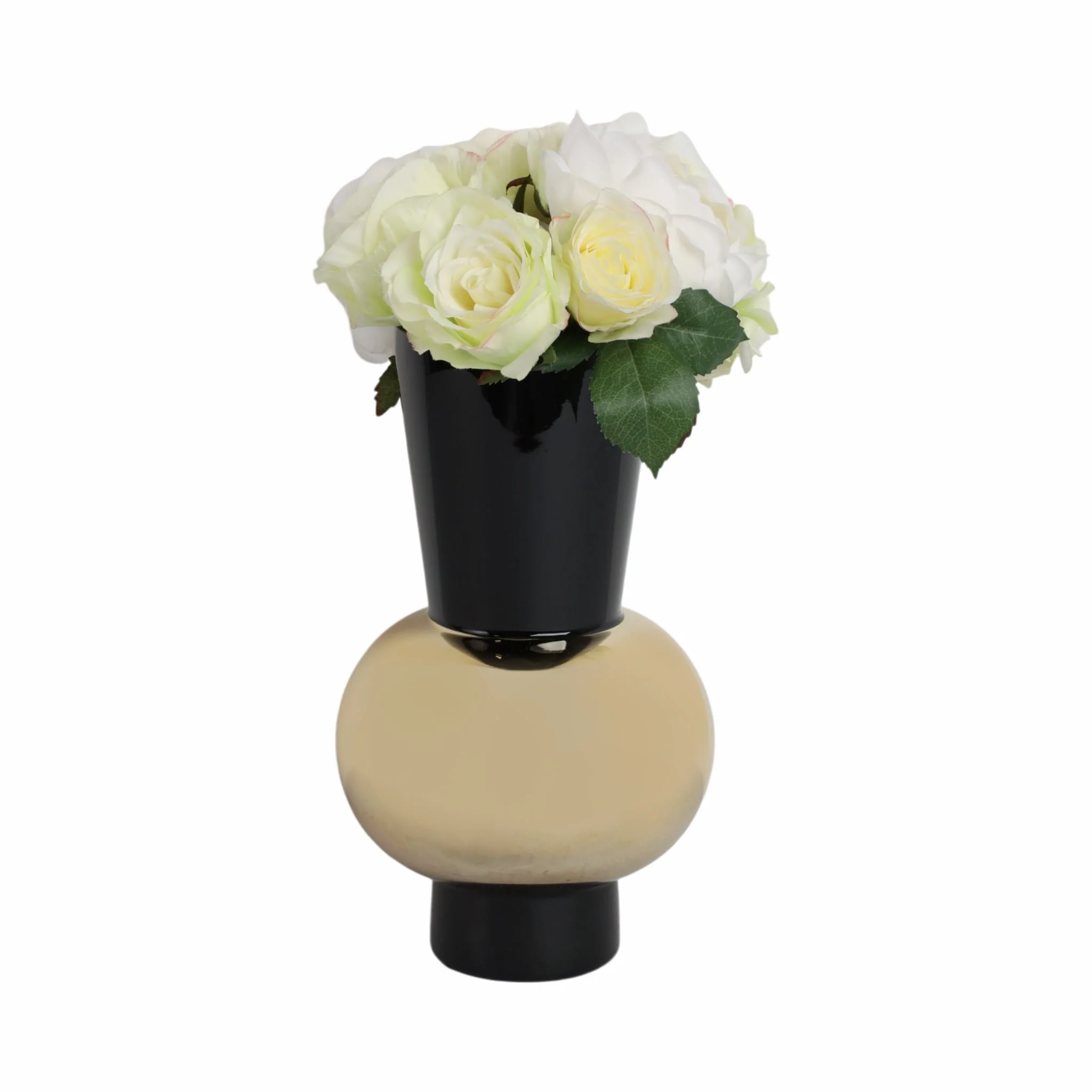 Glass, 12" Totem Vase, Black/gold - Image 2