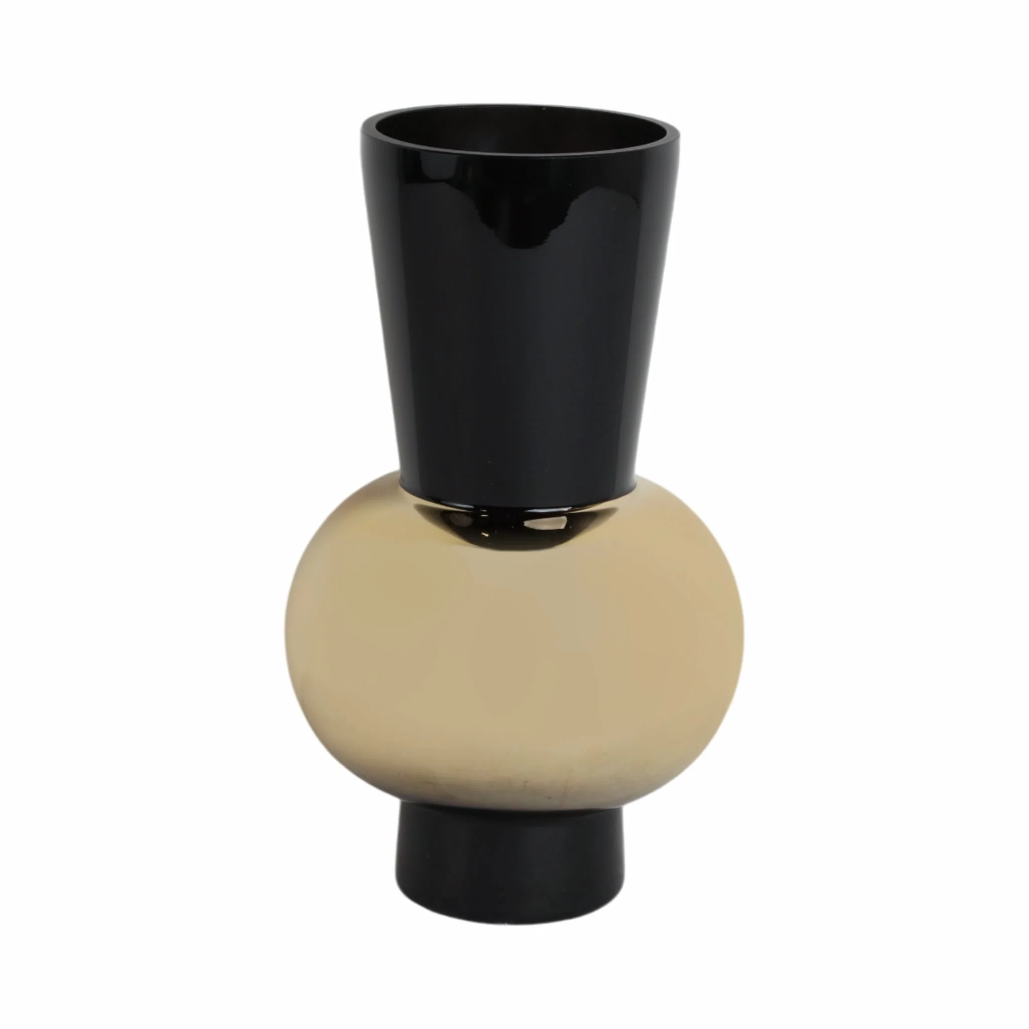 Glass, 12" Totem Vase, Black/gold - Image 3