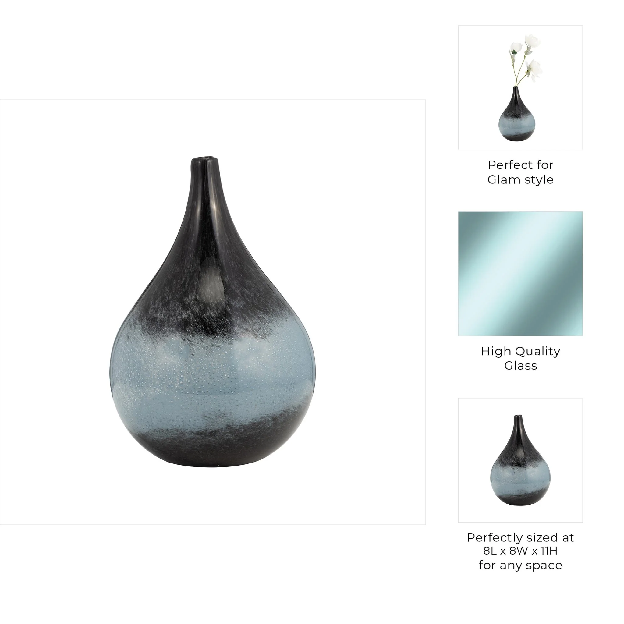 Glass, 12" Vase Blue Ombre - Image 7