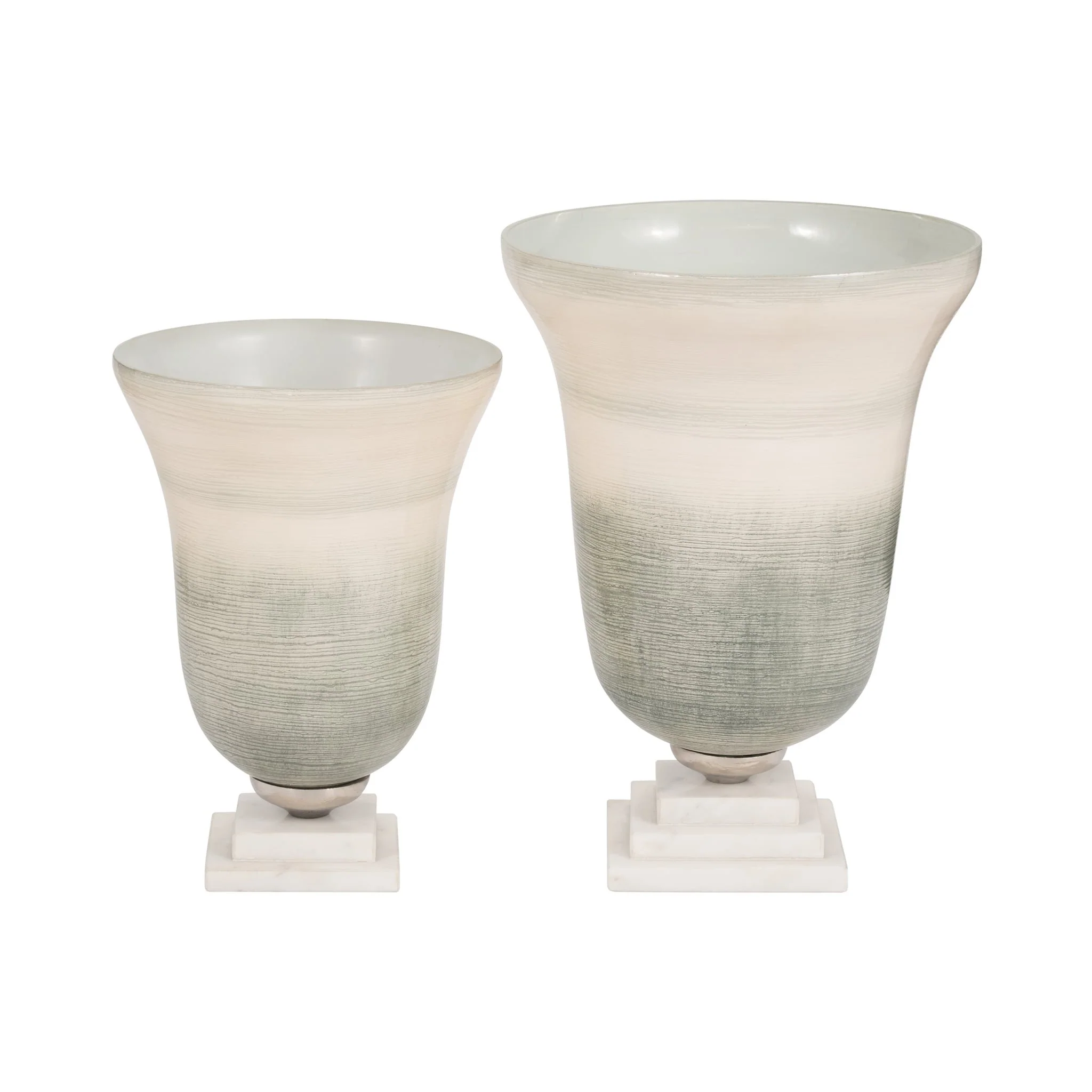 Glass, 12" Vase On Marble Base, Sage/ivory Kd - Image 8