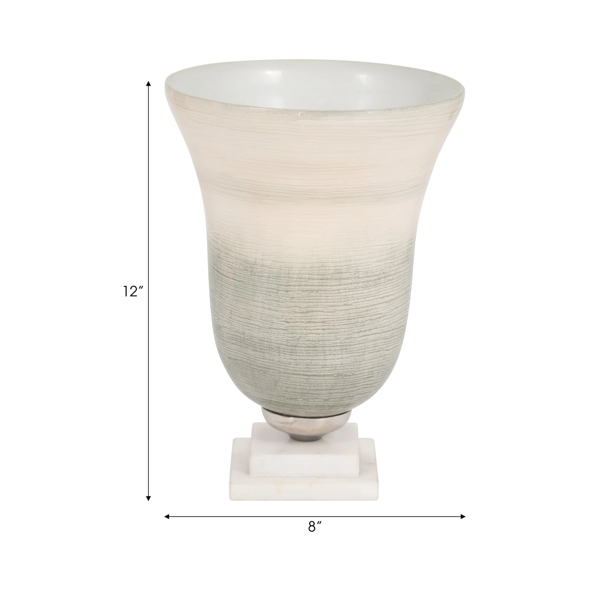 Glass, 12" Vase On Marble Base, Sage/ivory Kd - Image 9