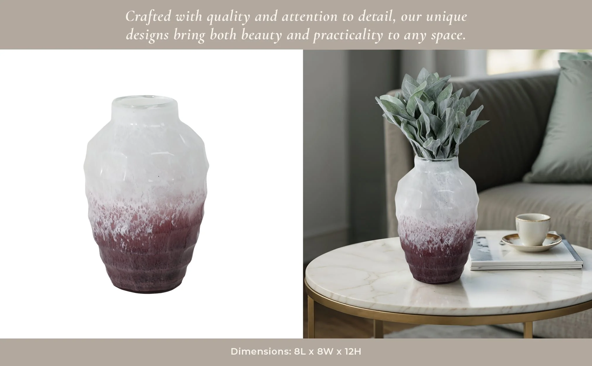 Glass, 12"h 2-tone Vase, Blush - Image 12