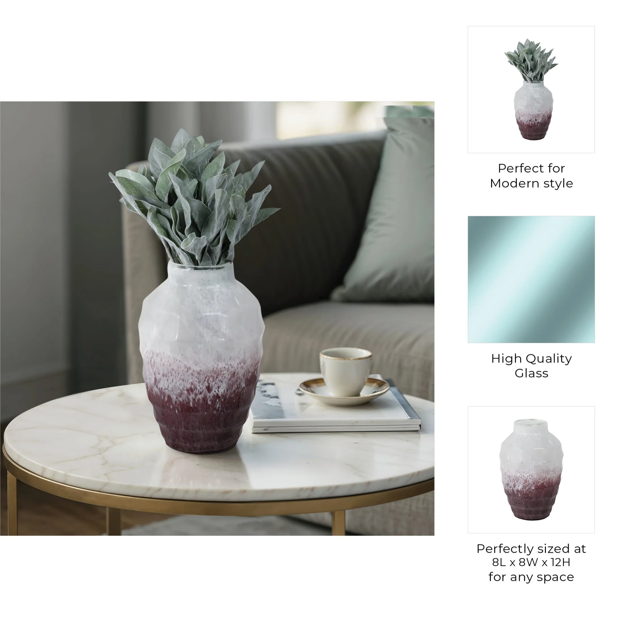 Glass, 12"h 2-tone Vase, Blush - Image 9