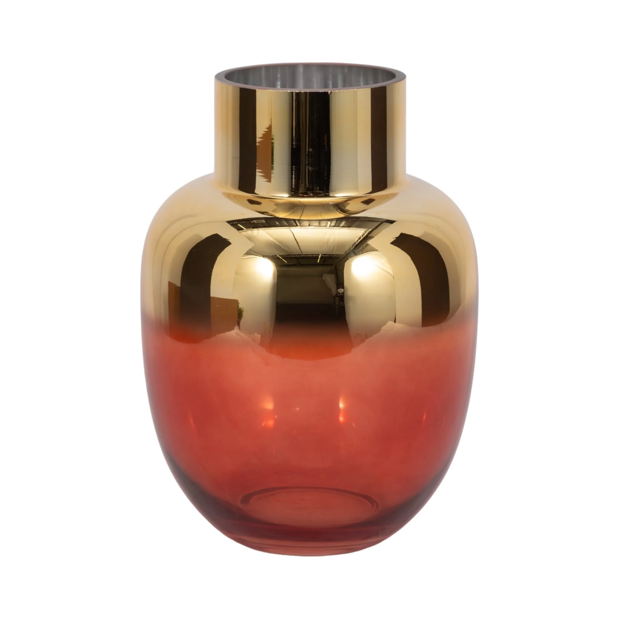 Glass 12"h Metallic Vase, Pink/gold - Image 3