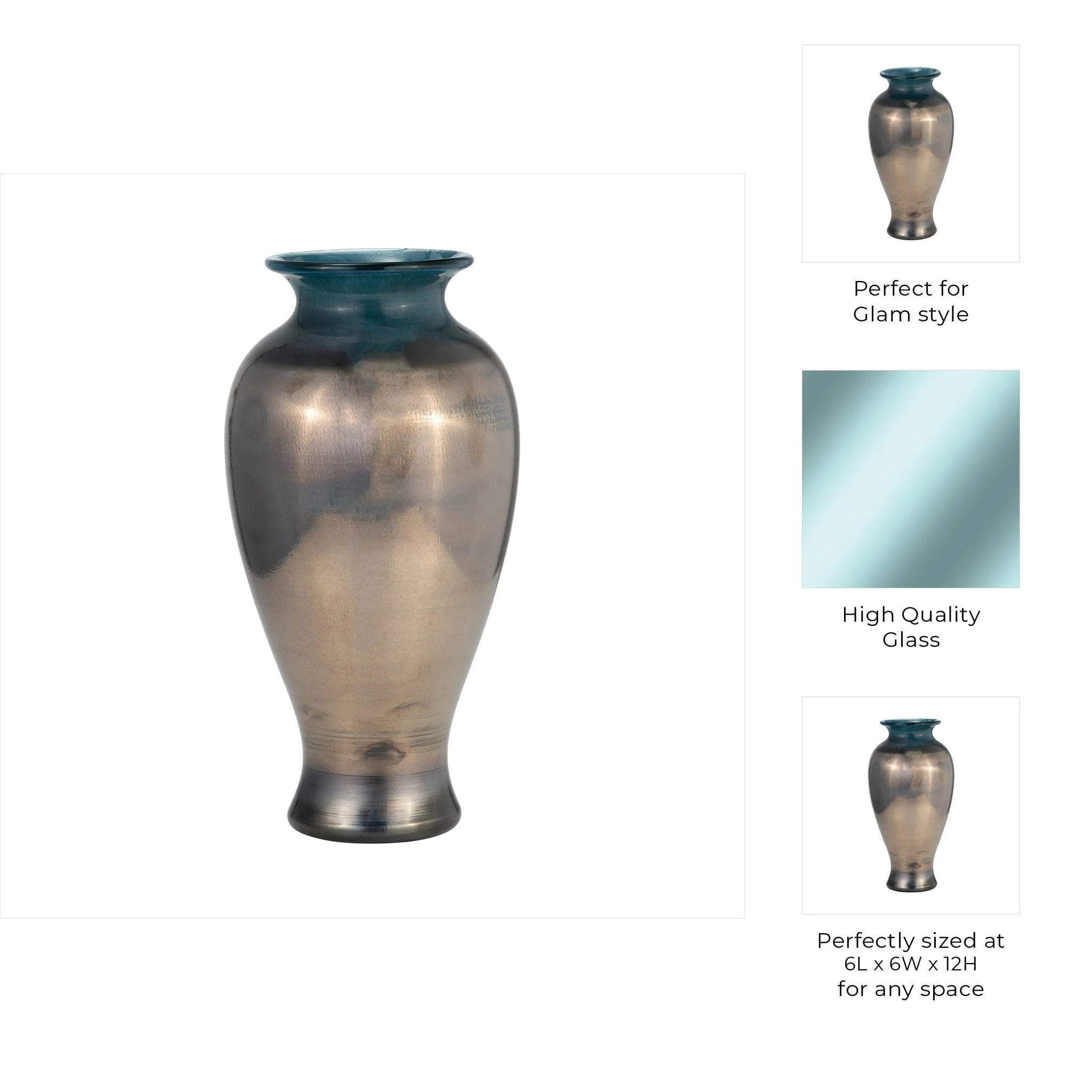 Glass, 12"h Olpe Vase, Teal - Image 9