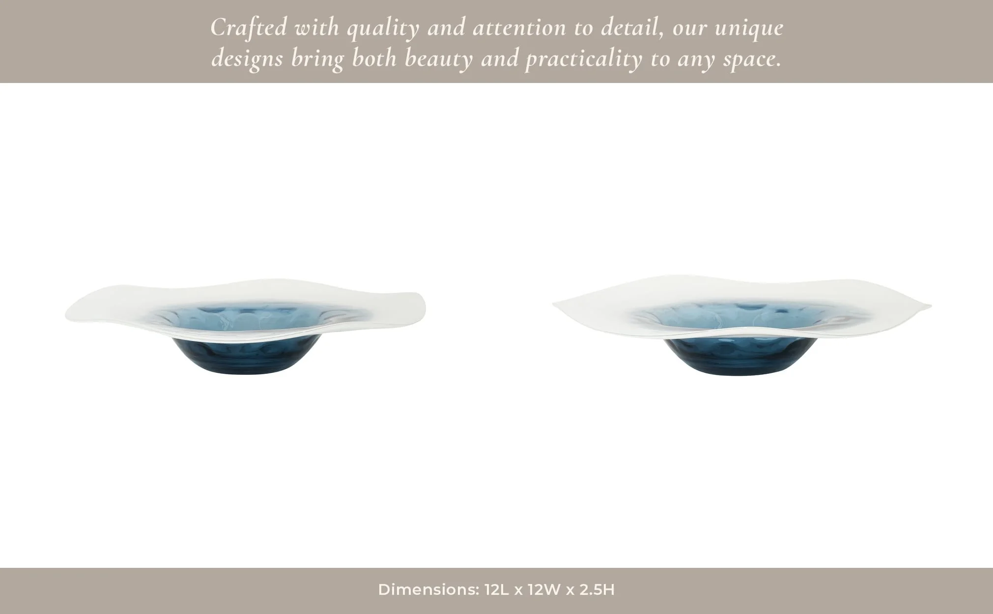 Glass, 12l" Blue Waters Bowl, Blue/white - Image 12