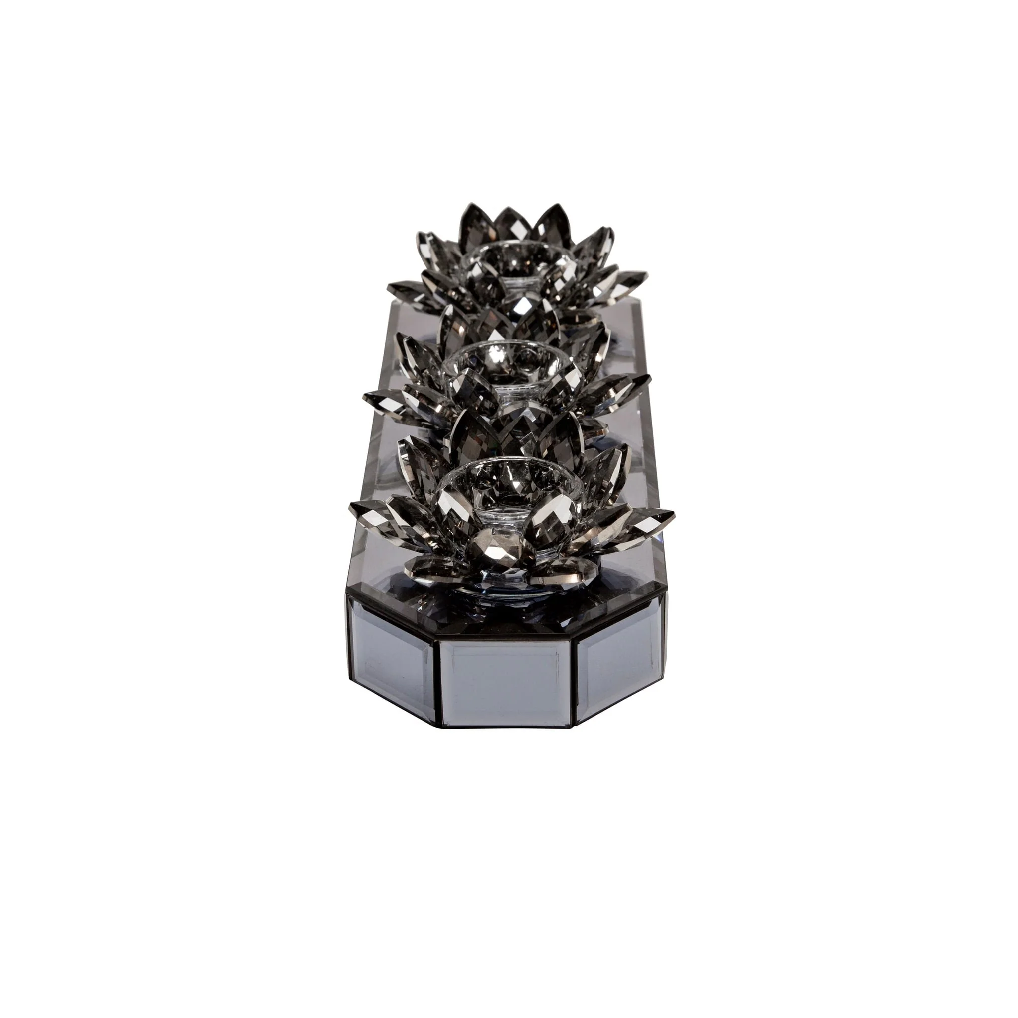 Glass 13" 3 Lotus Mirrored Candle Holder, Black - Image 5