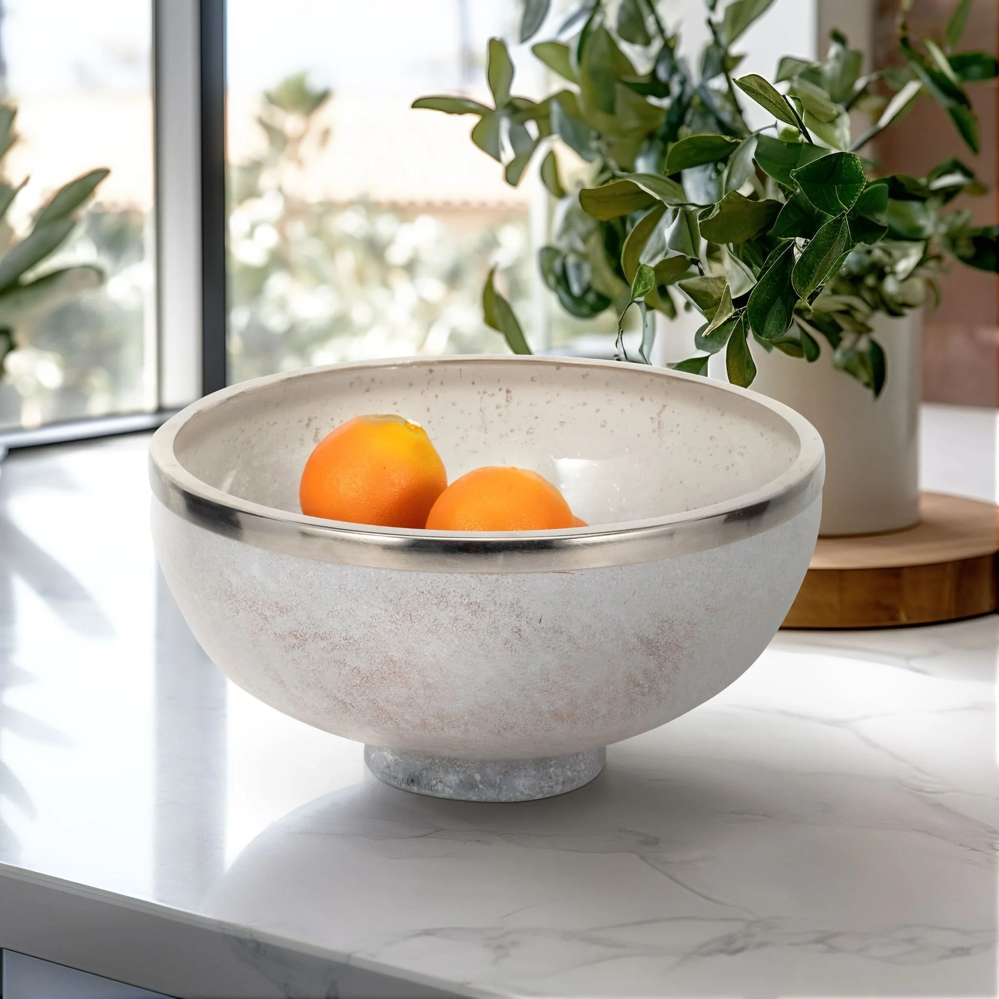 Glass,13",bowl W/ring Deco,white - Image 10