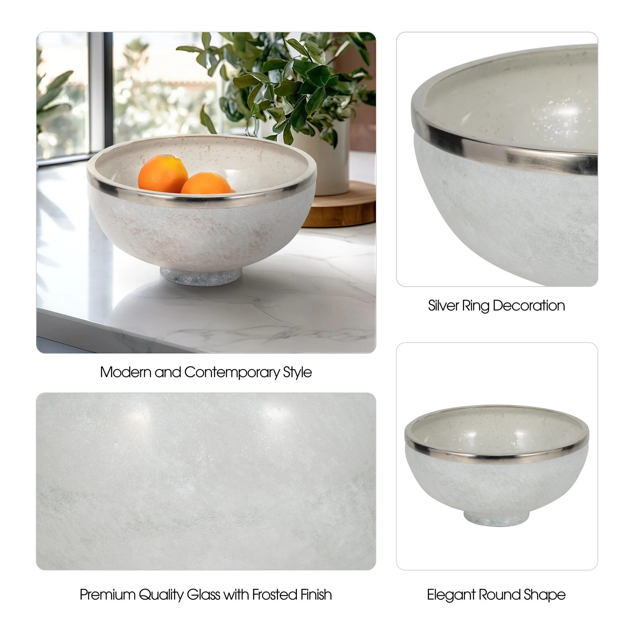Glass,13",bowl W/ring Deco,white - Image 9