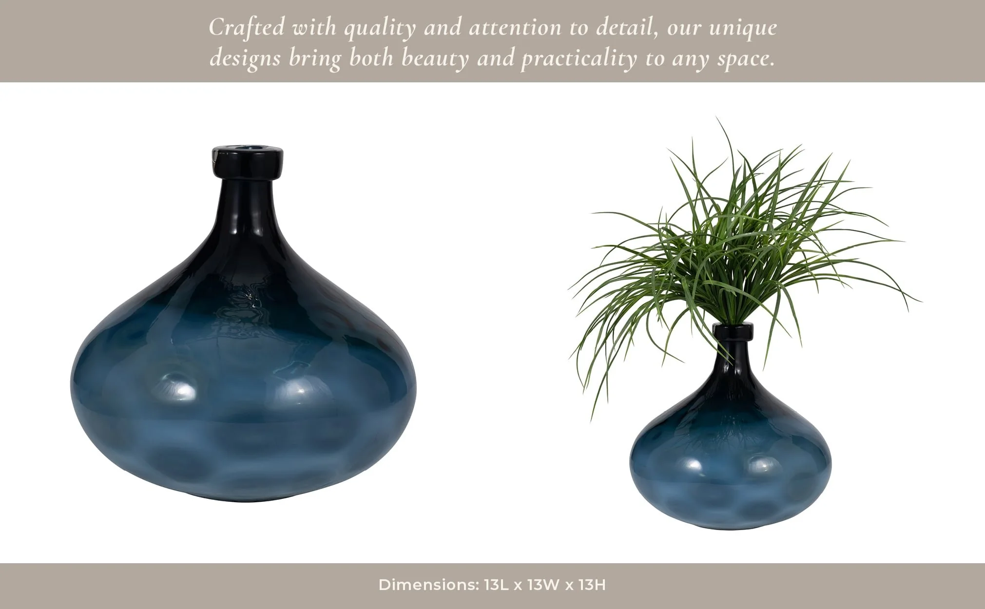 Glass, 13" Dimple Vase Blue - Image 14