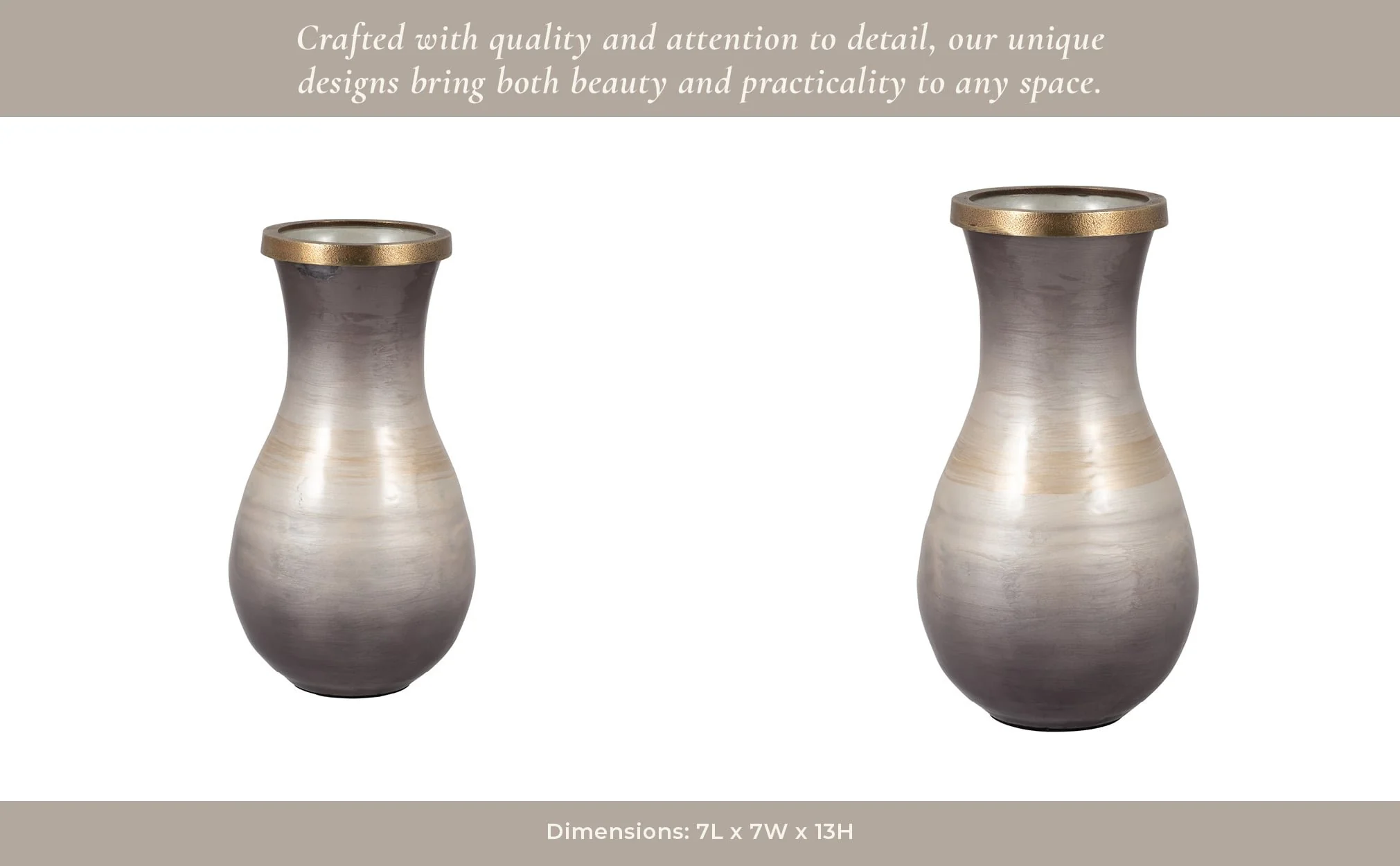 Glass, 13" Vase With Metal Rim, Multi - Image 13