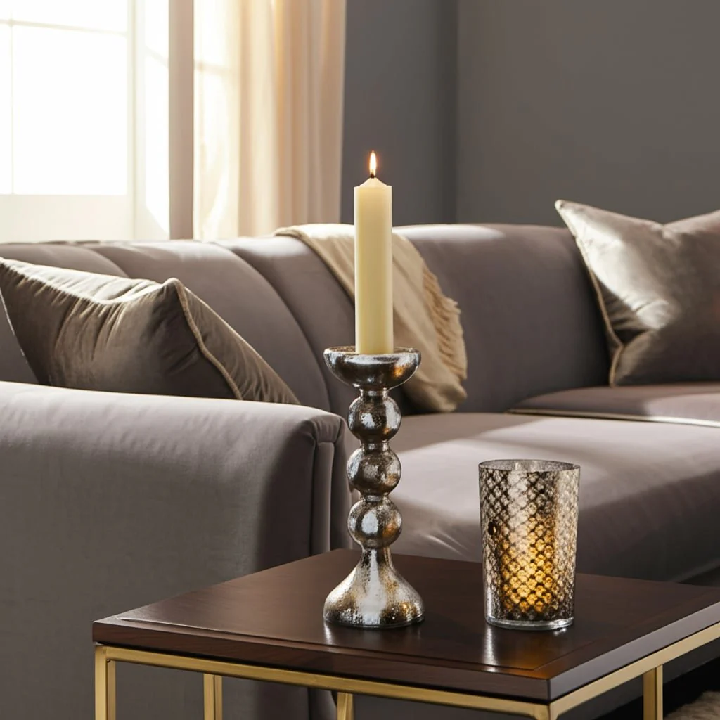 Glass, 13"h, Bubbly Candle Holder, Brown - Image 3