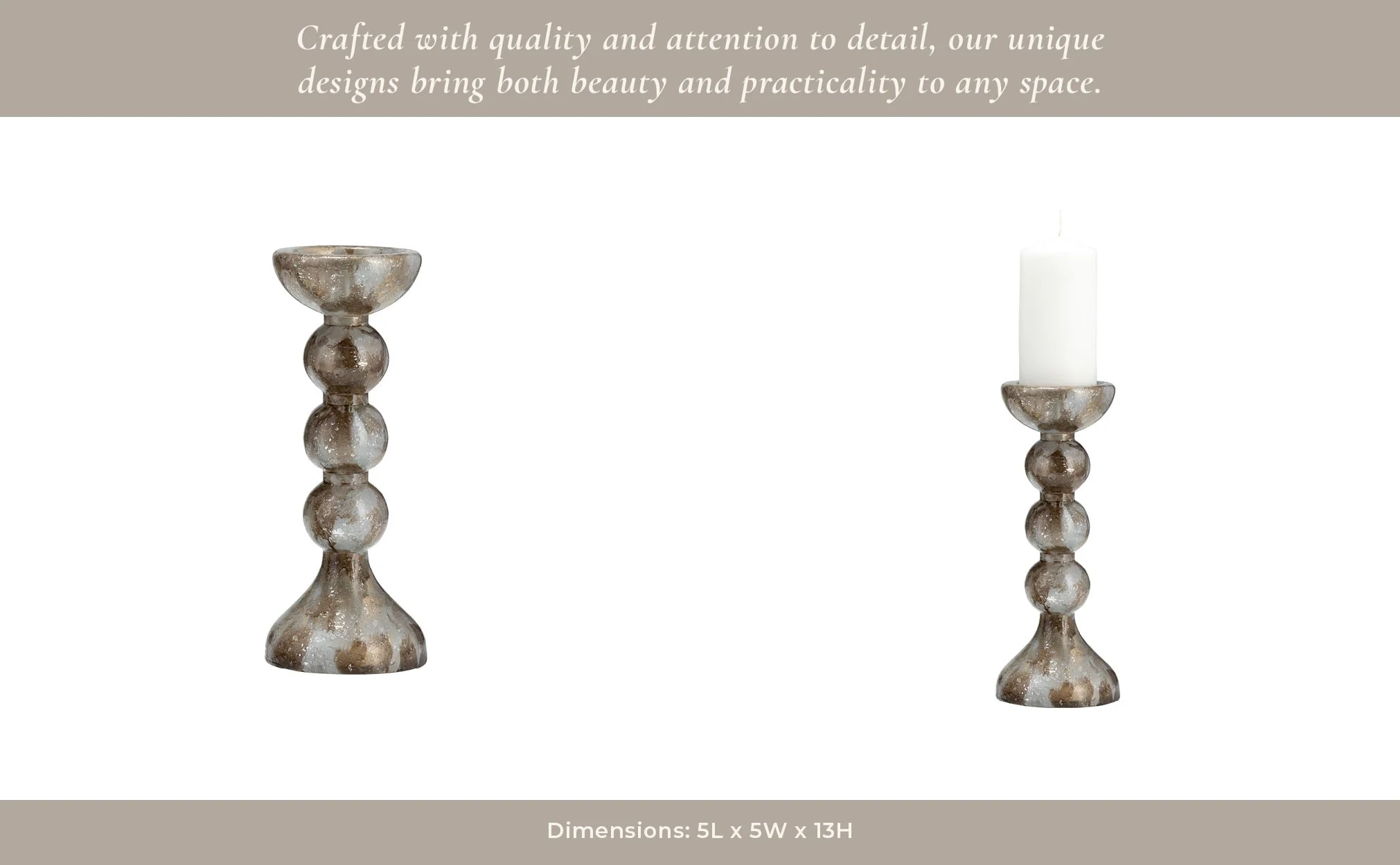Glass, 13"h, Bubbly Candle Holder, Brown - Image 5