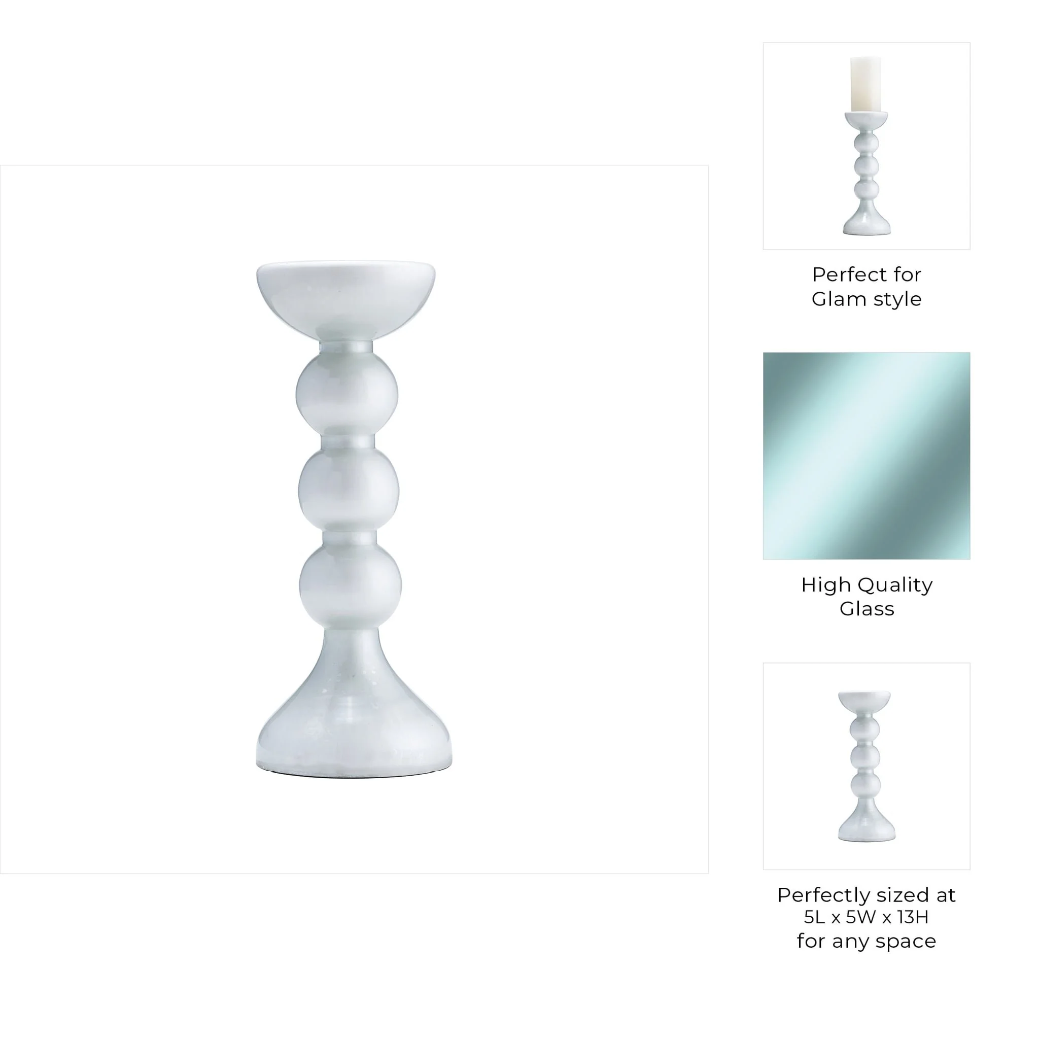 Glass, 13"h, Bubbly Candle Holder, Wht Enam - Image 9
