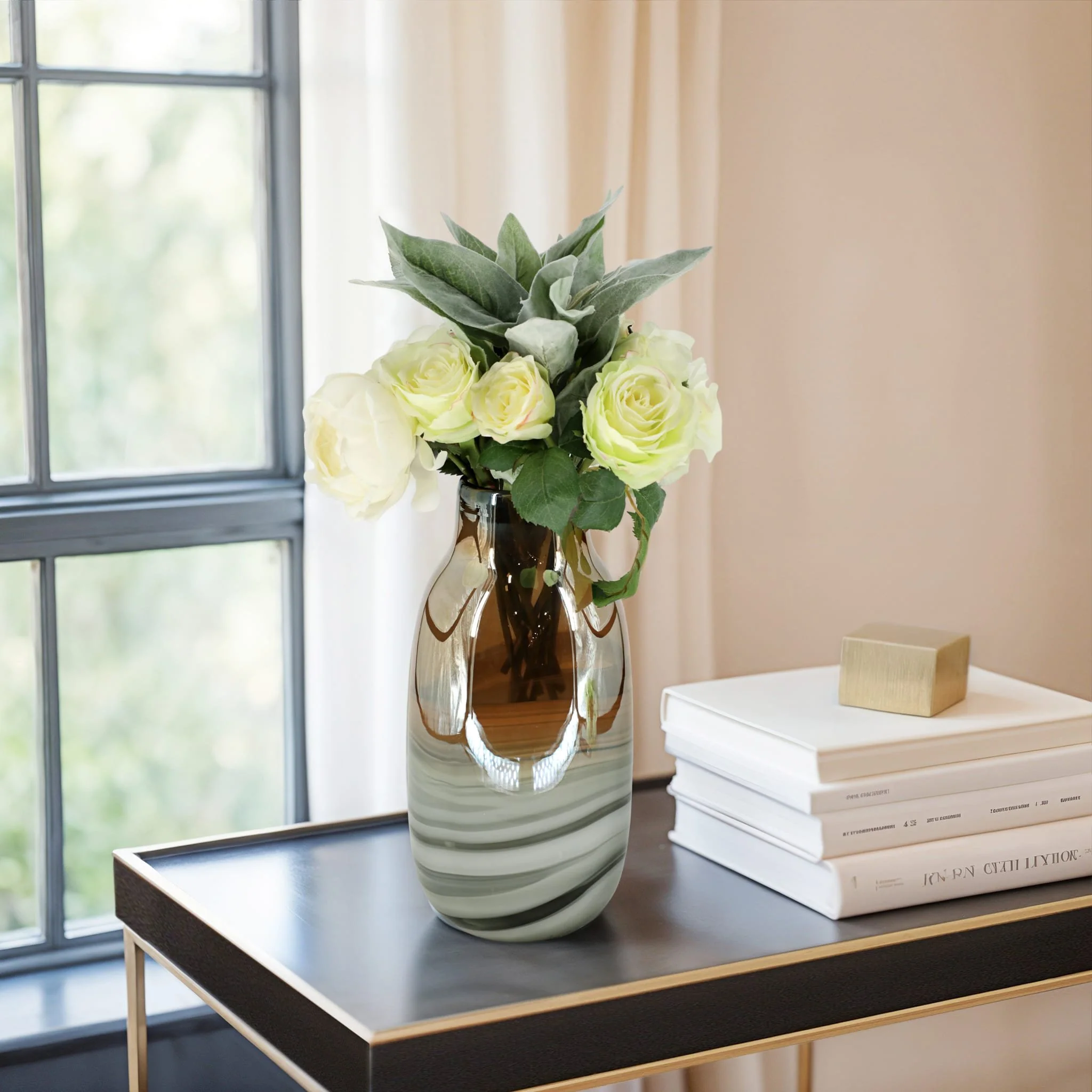 Glass 13"h Metallic Vase, Gray/gold - Image 11