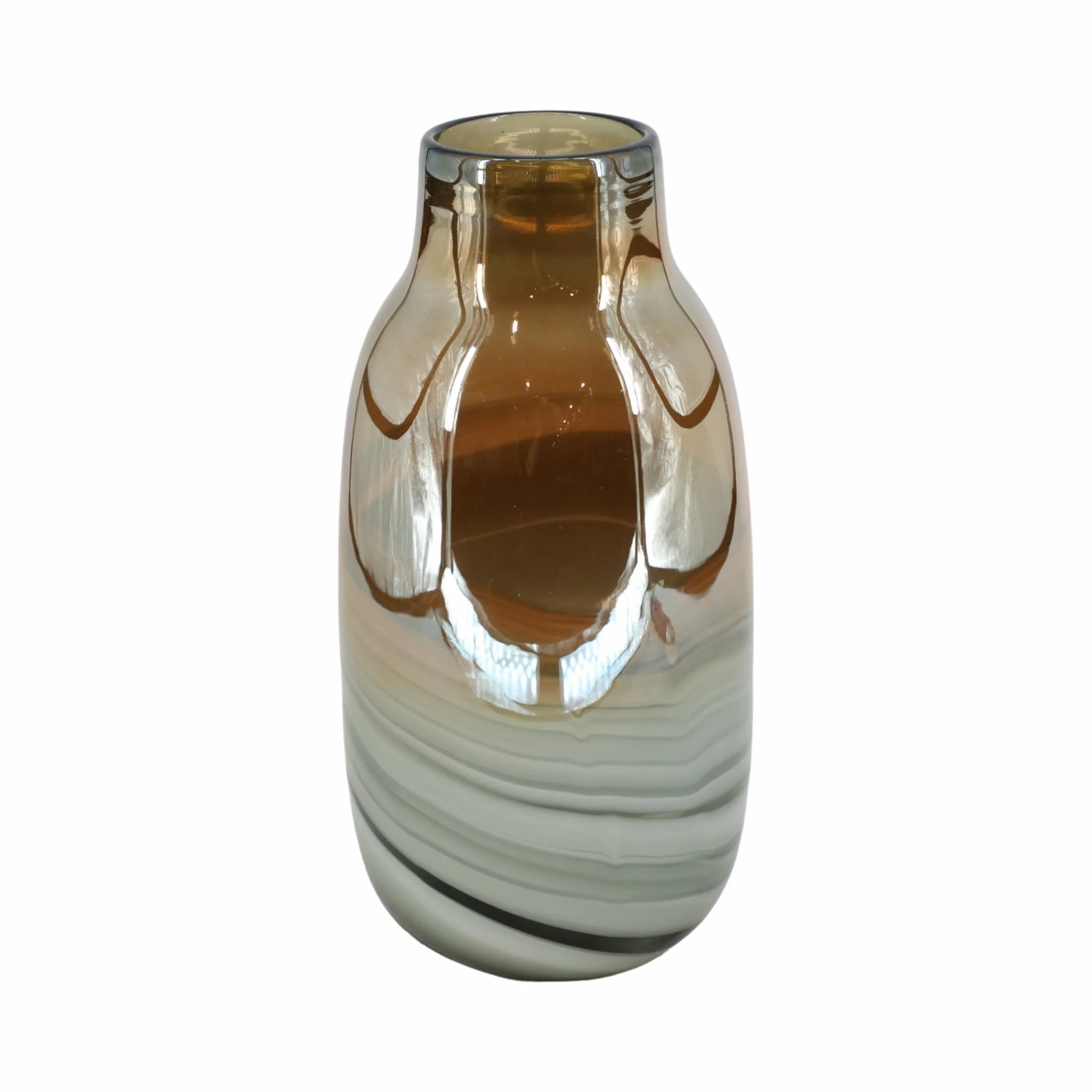 Glass 13"h Metallic Vase, Gray/gold - Image 3