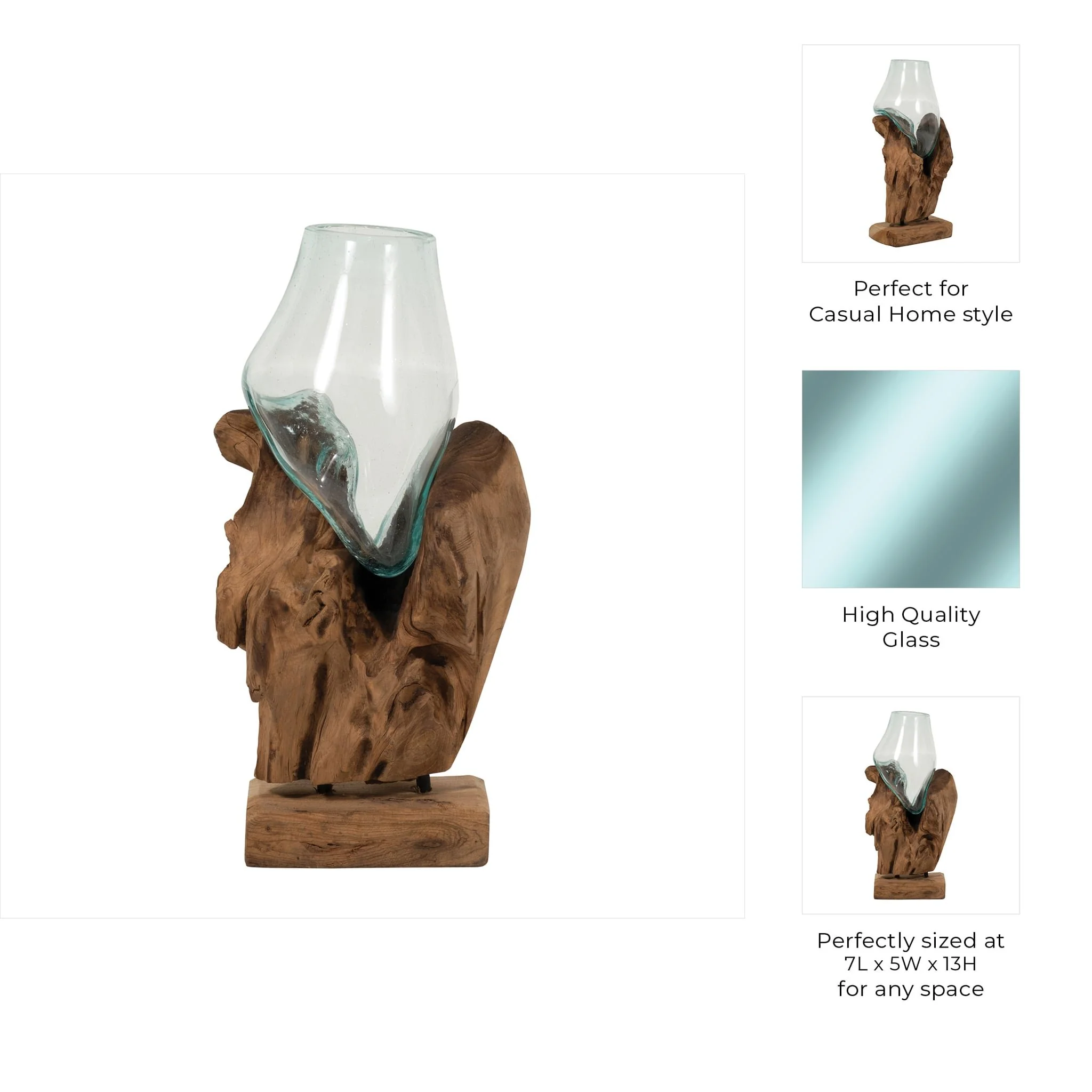 Glass 13"h Vase In Wood Stand, Brown - Image 10