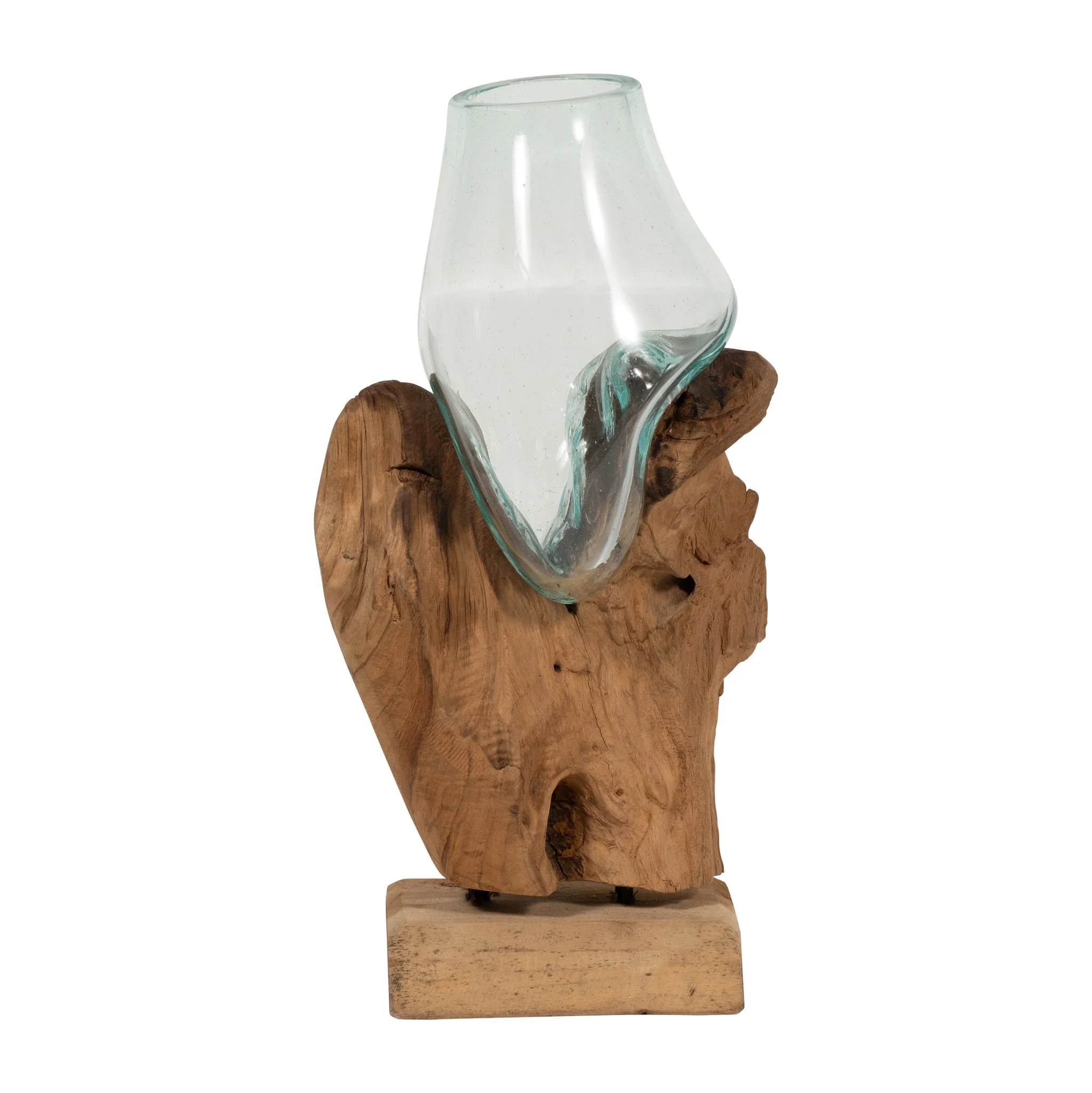 Glass 13"h Vase In Wood Stand, Brown - Image 4