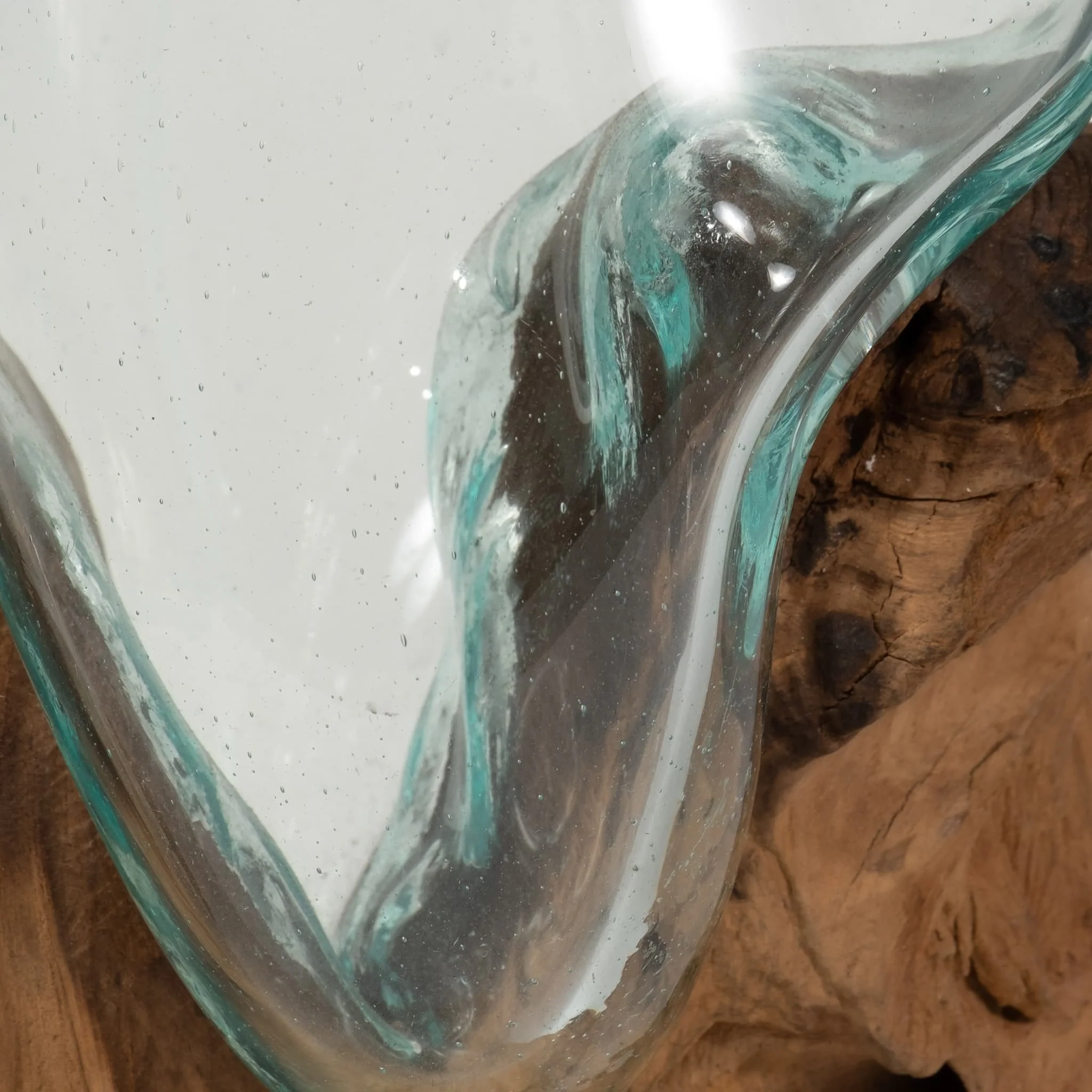 Glass 13"h Vase In Wood Stand, Brown - Image 6