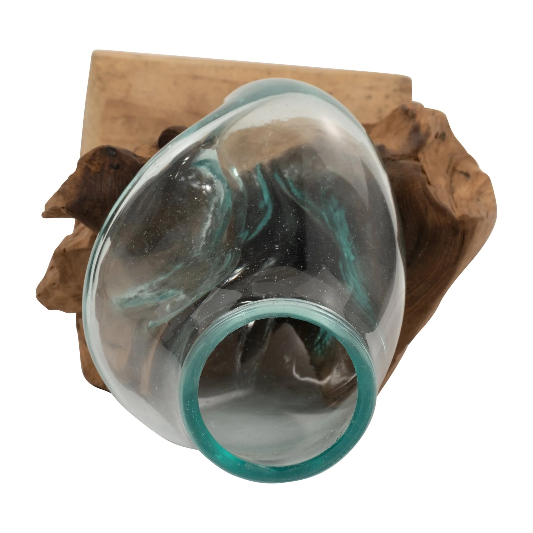 Glass 13"h Vase In Wood Stand, Brown - Image 7
