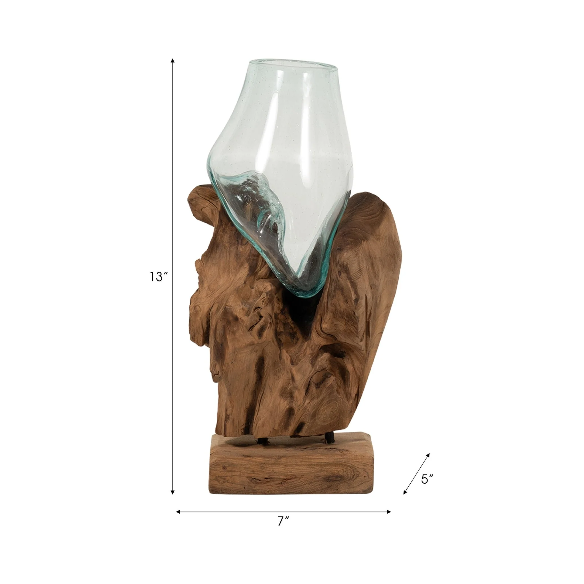 Glass 13"h Vase In Wood Stand, Brown - Image 9